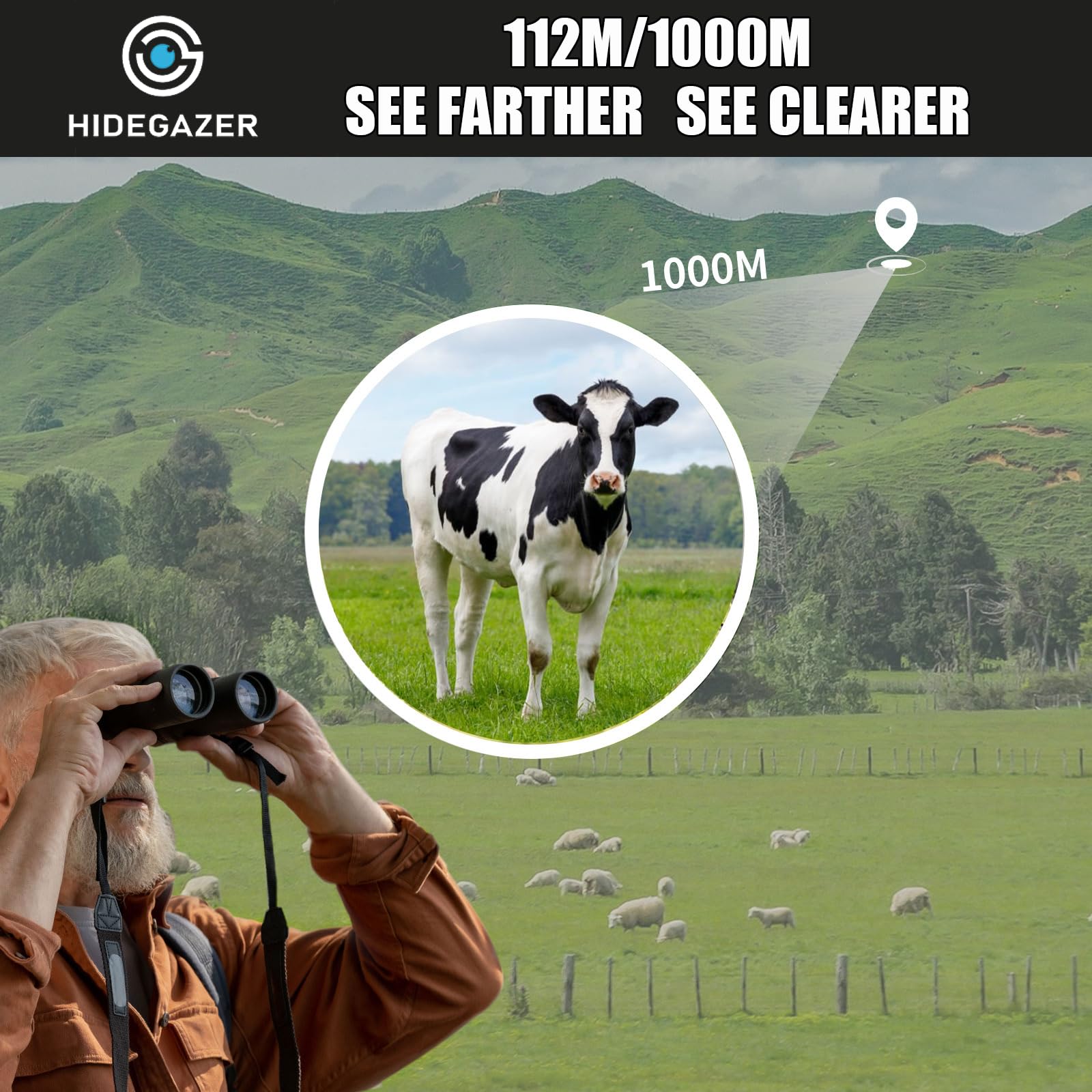 Hidegazer High Powered Binoculars For Adults And Kids，10X25 Compact Binoculars For Bird Watching - Easy Focus Binoculars With Large Eyepiece For Hunting,Travel,Hiking And Sport Games (Olive)