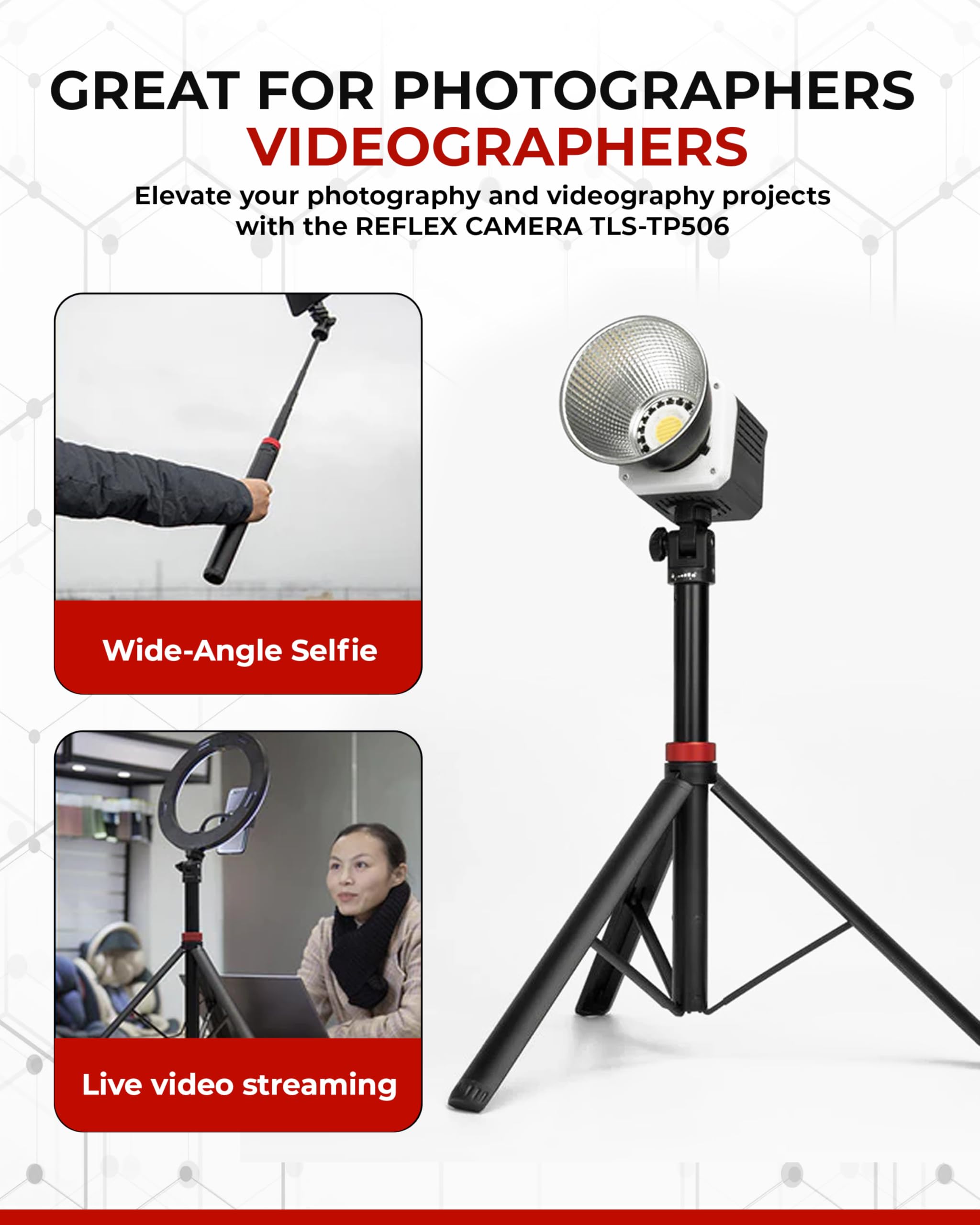 Reflex Camera 76" Extendable Aluminum Lightweight Tripod Stand Up To 190Cm In Height, Lightweight & Portable With 1/4" Screw Thread 180° Rotation, Compatible With Dslr Camera, Lights & Smartphones