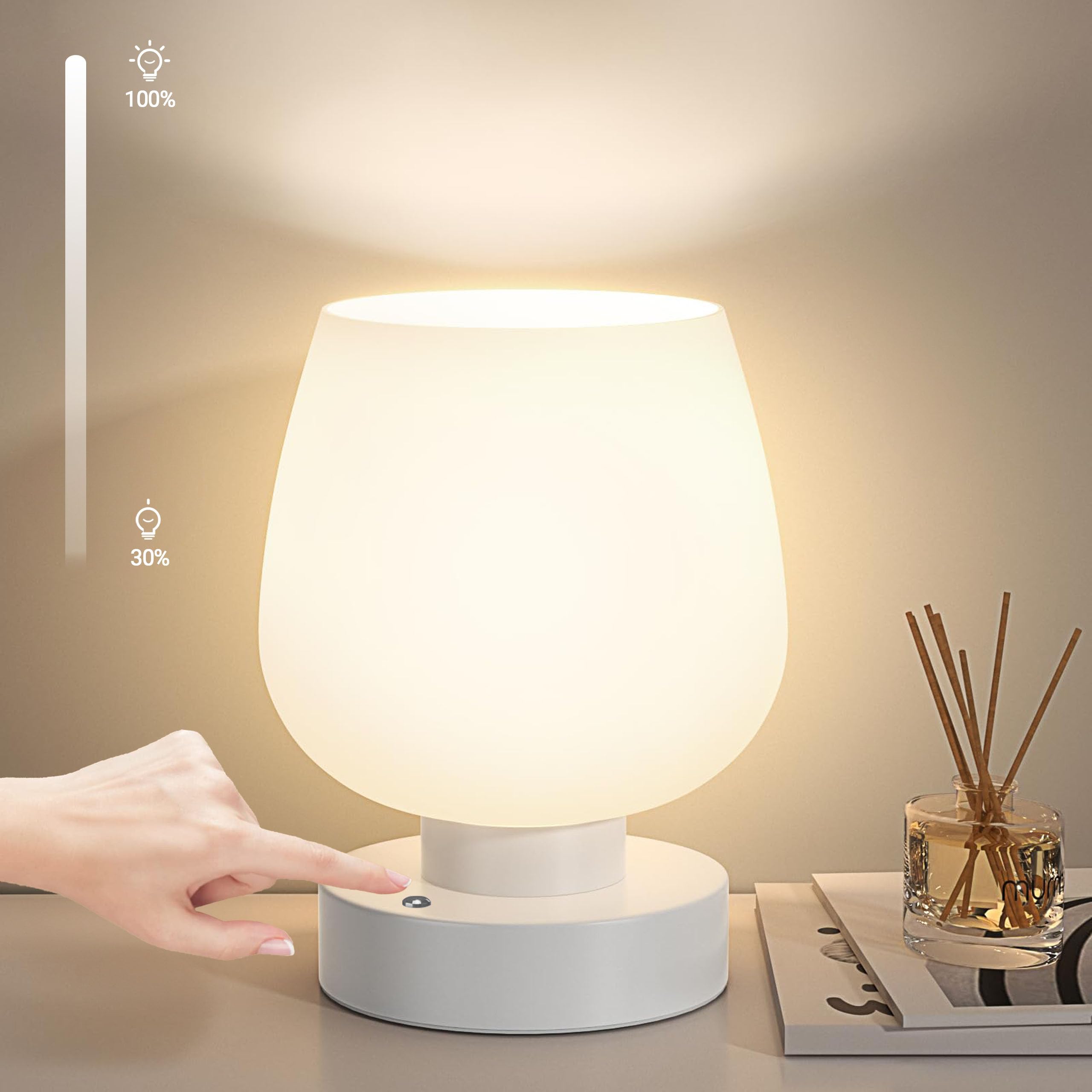Ecoespti Cordless Bedside Lamp, Portable Rechargeable Table Lamps For Bedroom For Night Stands, Touch Stepless Dimmable Desk Lamp, Warm Led Bulb, Round Shape, 1 Set, White