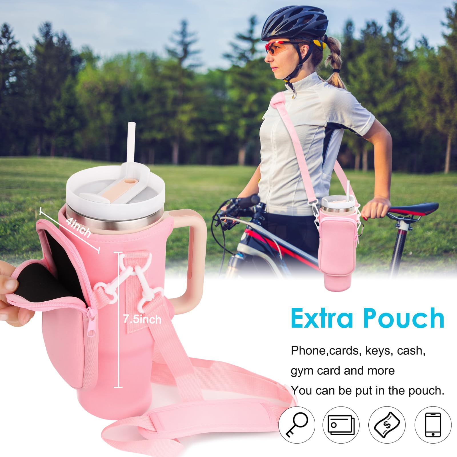 40 Oz Tumbler With Handle And Carrier Bag, Stainless Steel Cup Reusable Insulated Coffee Mug