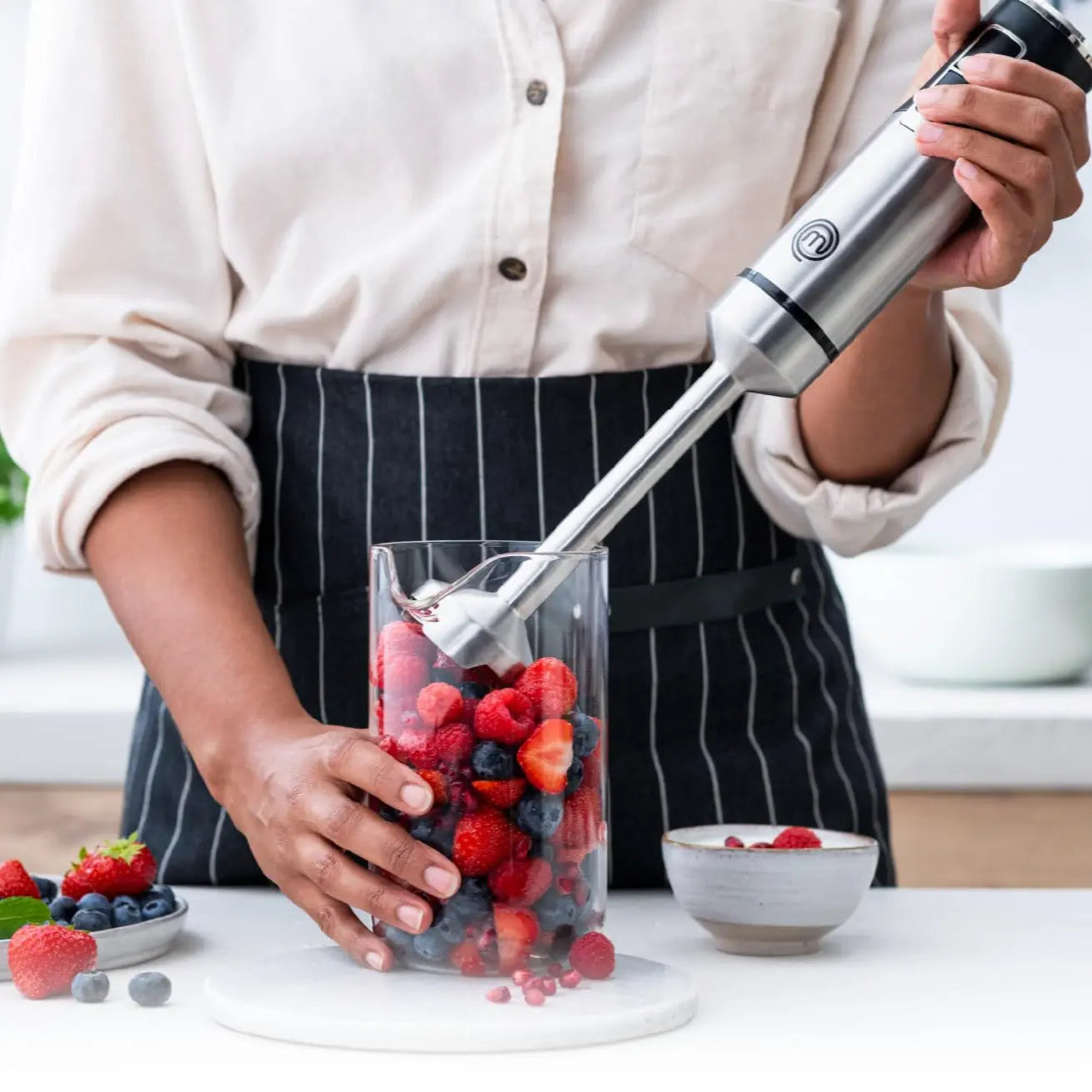 MasterChef Immersion Blender Handheld, Stainless Steel Hand Held Blending Stick Emulsifier, Puree Blender - Koospark
