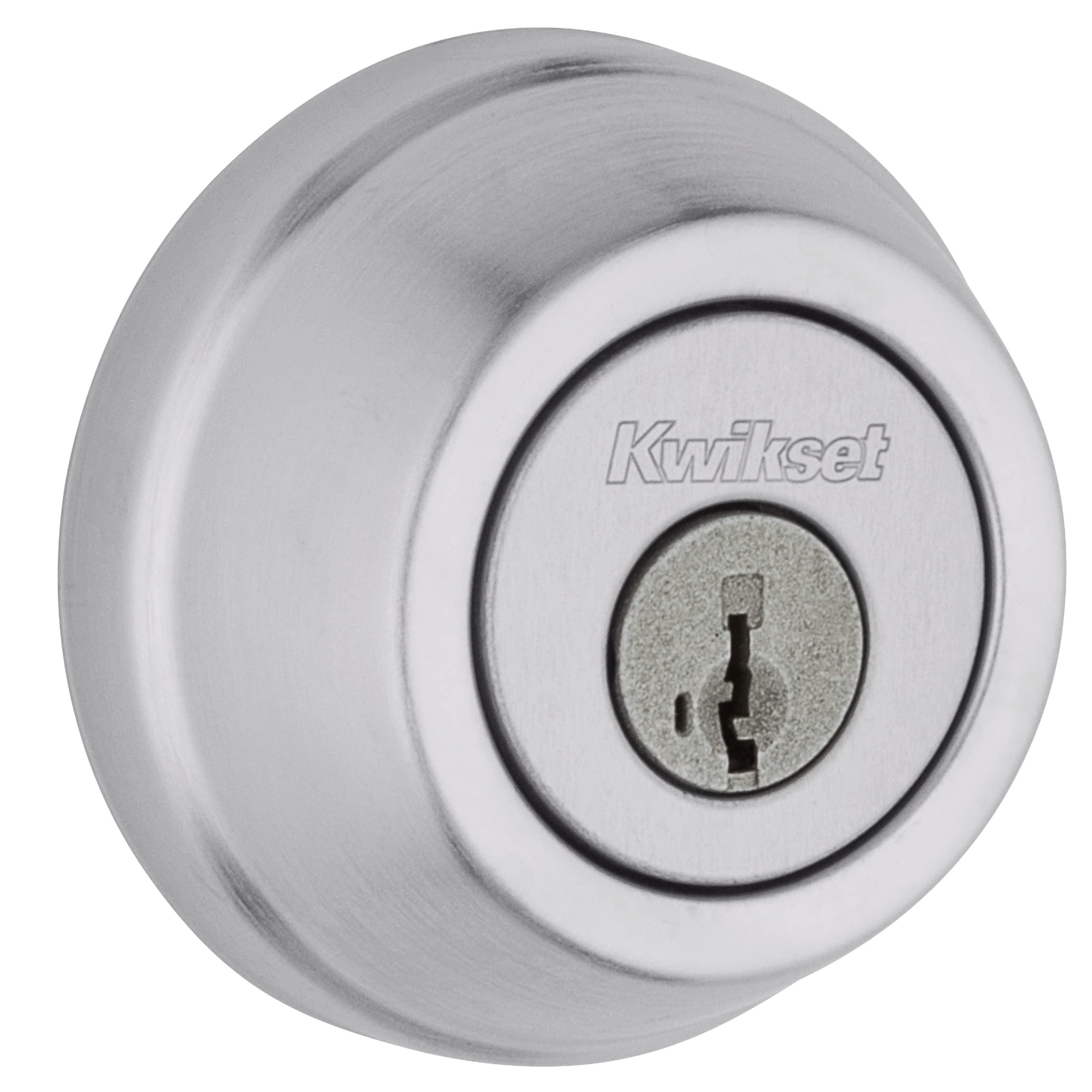 Kwikset Gatelatch Deadbolt Lock, Satin Chrome Round Keyed On Exterior And Interior Front Entry Door, Pick Resistant Smartkey Rekey Security, Double Cylinder Dead Bolt