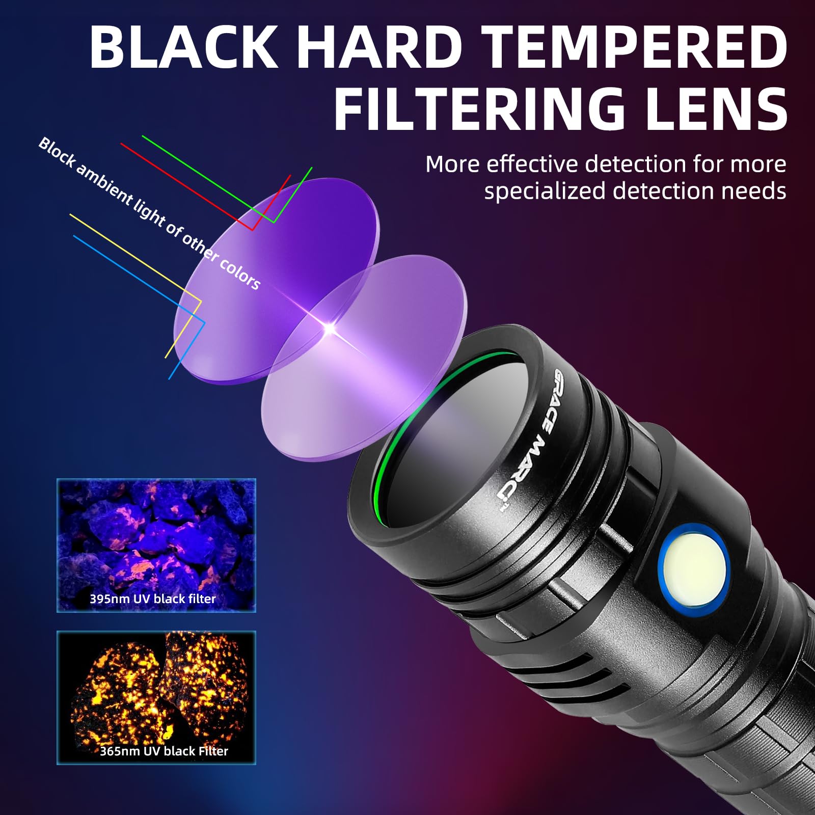 Grace Marci 365Nm Black Light Flashlight, 50W Powerful Small Uv Flashlight Rechargeable, Bed Bug Uv Light, Pet Urine Detector For Dog/Cat Urine, Dry Stains, Bed Bug, Scorpion, Dry Pet Stains