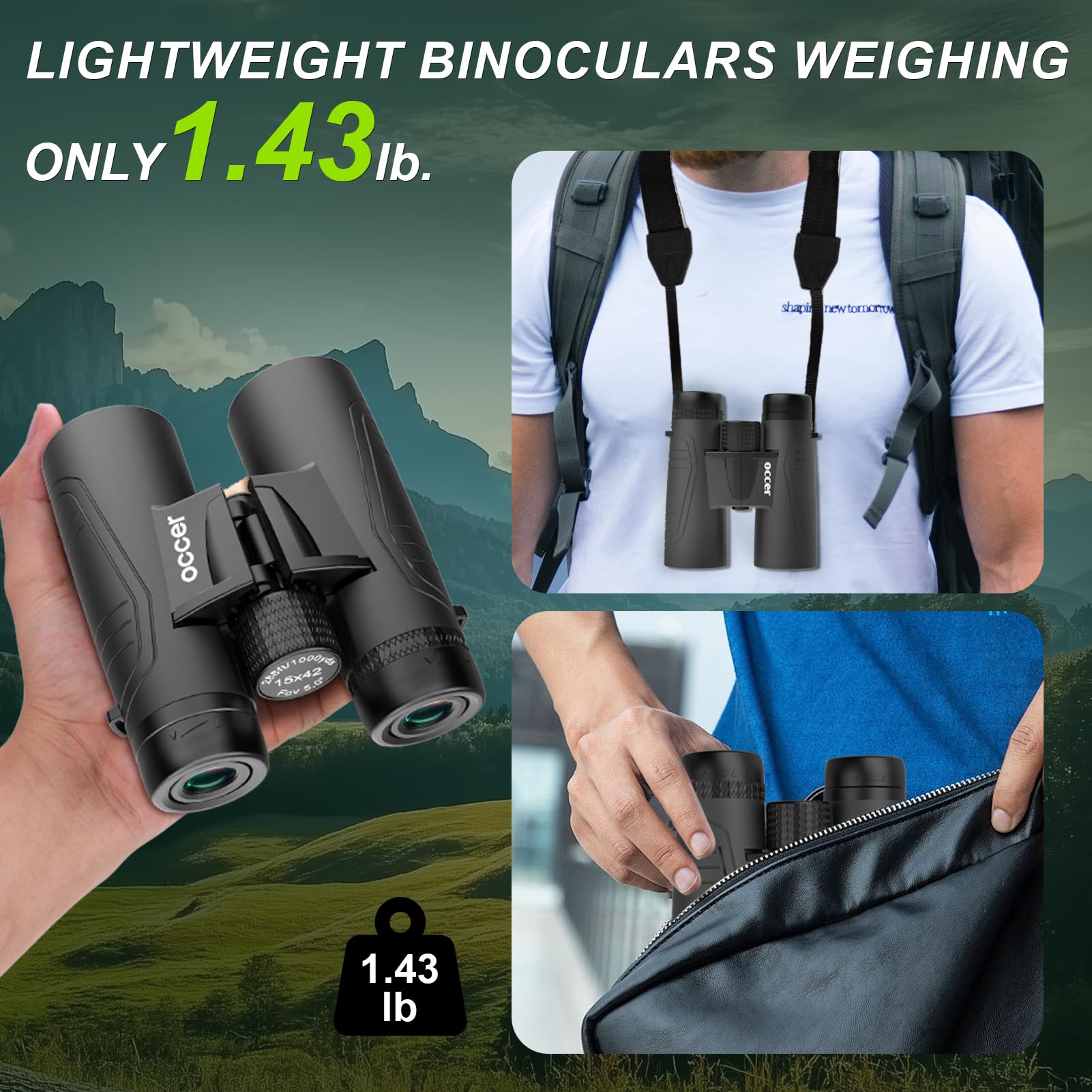 Occer 15X42 Binoculars For Adults High Powered - Hd Lightweight Travel Hunting Binoculars With Clear Low Light Vision For Bird Watching, Whale Watching, Camping -Black