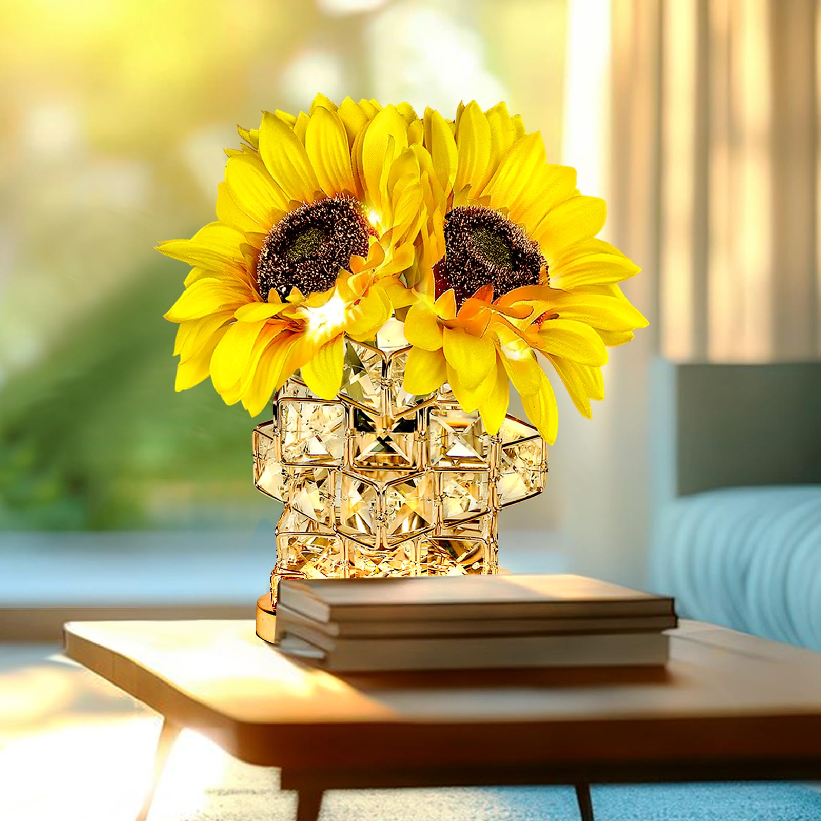 Sldhfe Sunflower Lamp, 3 Colour Rechargeable Cordless Touch Nightstand Table Led Flower Lamp, Led Lighted Flower, Small Night Light For Festival, Restaurant, Bedroom And Living Room