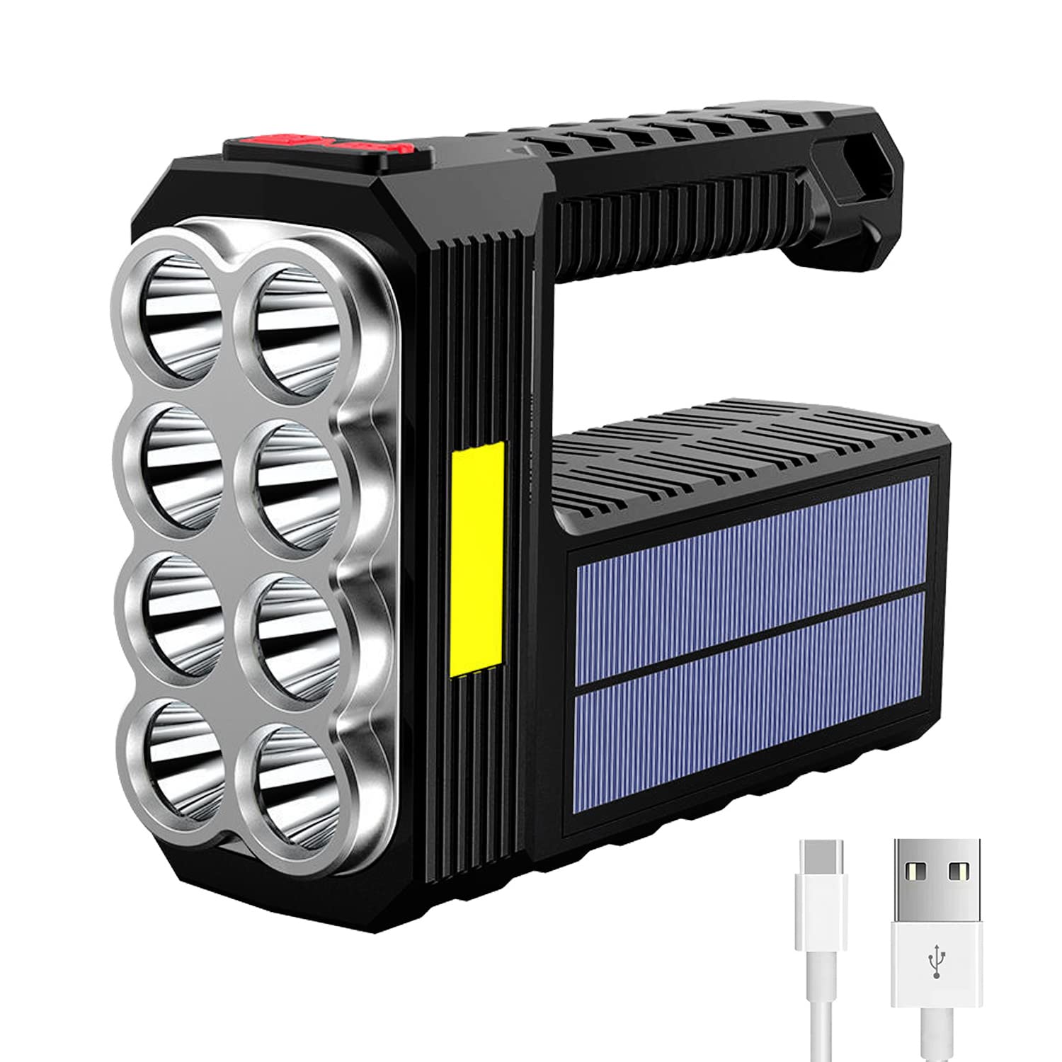 Sjpro 8 Led Solar Flashlight With Cob Sidelight, 1000 Lumens Solar Powered Flashlights, Solar Or Usb Charging Waterproof Handheld Flashlights With 3 Modes For Fishing Outdoor Camping Emergencies