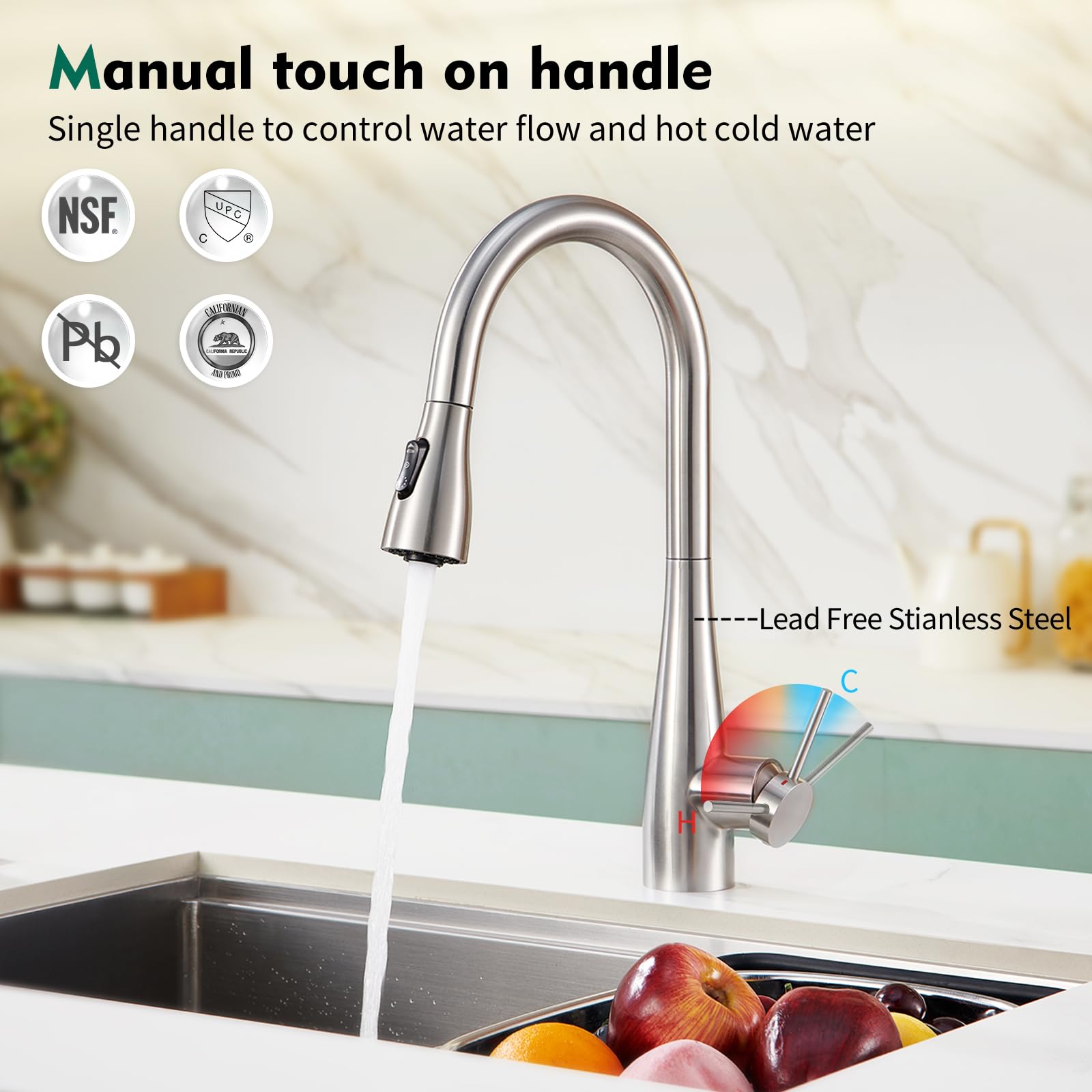 Crea Infrared Sensor Kitchen Faucet,Touchless Kitchen Faucets With Pull Down Sprayer,360° Swivel Brushed Nickel Single Hole Laundry Faucet For Uitility Sink Commercial Rv Bar Faucet Stainless Steel