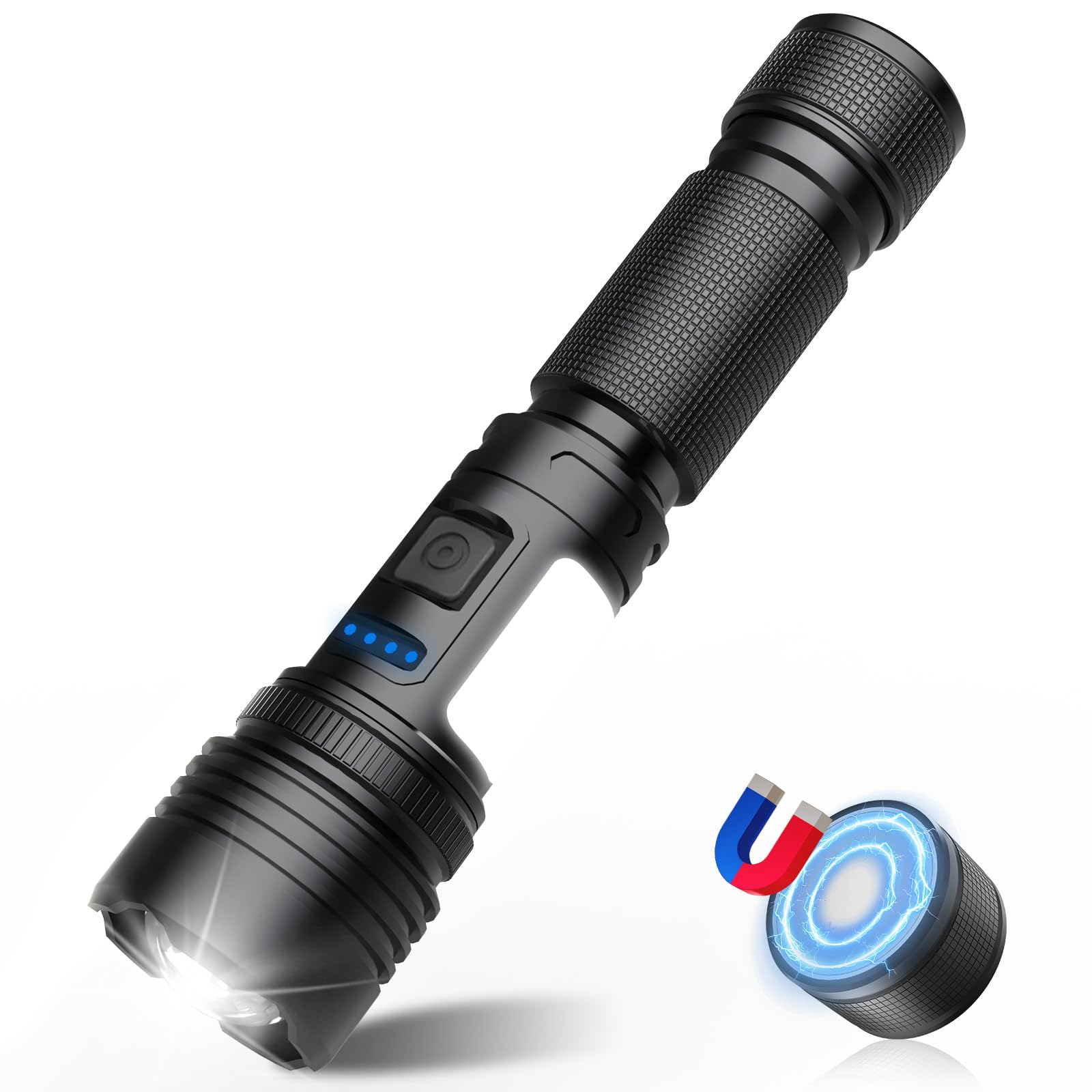 Tepreswes Flashlight High Lumens, Magnetic Super Bright Flashlights, 1000000 Lumens Led Tactical Flashlight Powered With 7 Light Modes, Dual Button, Powerful Handheld Flash Light For Emergency Camping Home