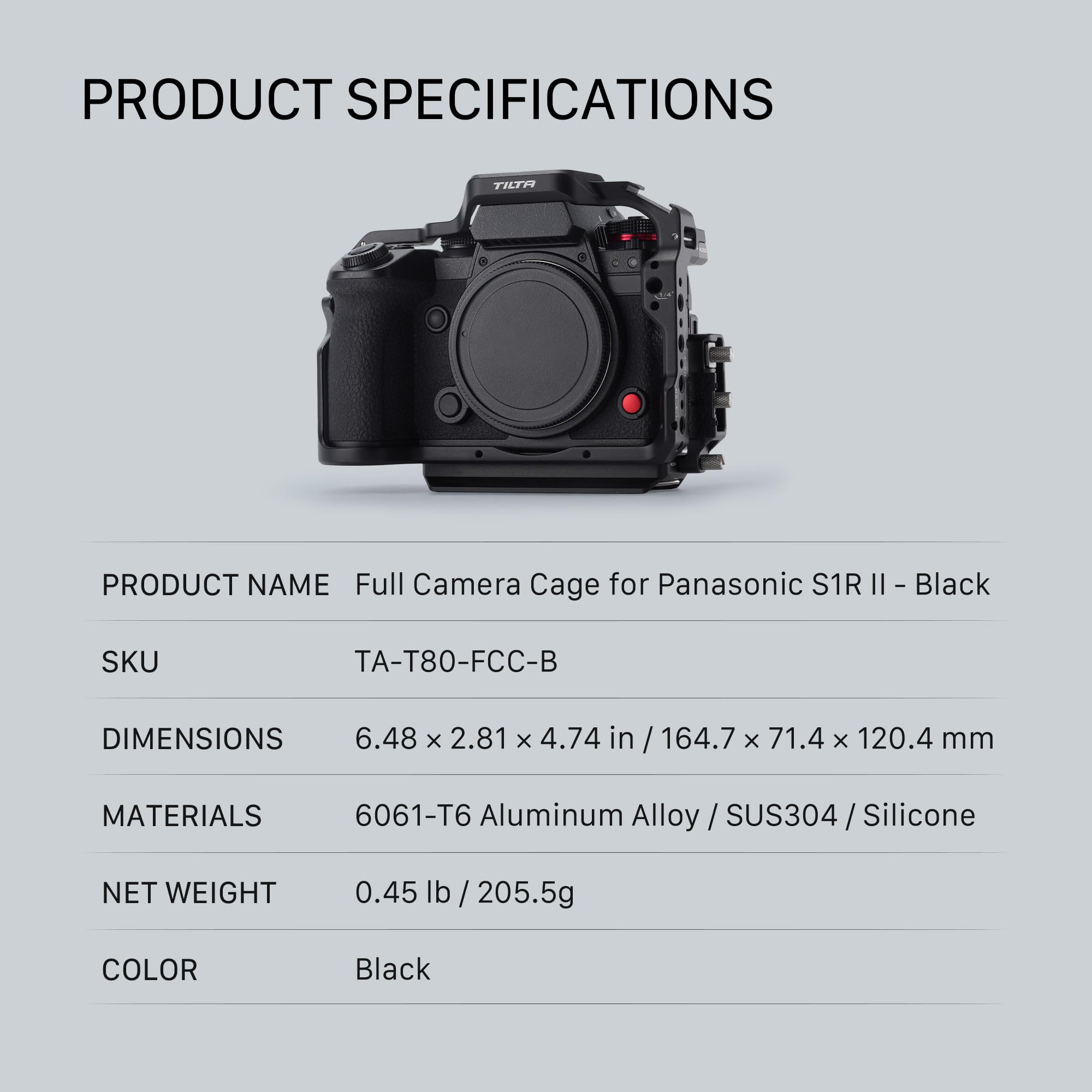 Tilta Full Camera Cage Compatible With Panasonic S1R Ii, S1 Ii, S1 Iie, S5 Ii, S5 Iix & G9 Ii – Black  Hdmi/Usb-C Clamp, Cold Shoe, 1/4"-20 & 3/8"-16 Threads  Slotted & Allen Key Included