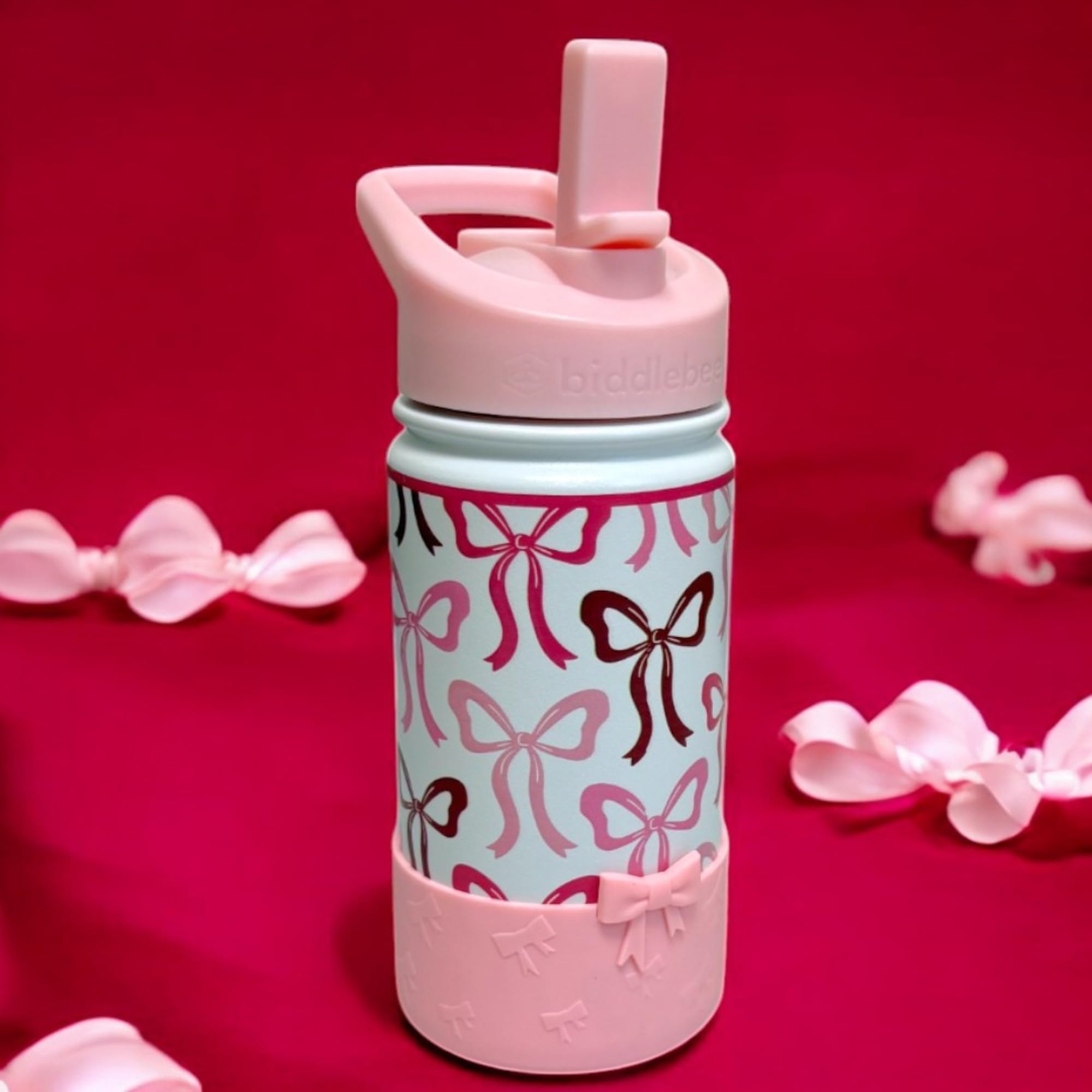 Biddlebee Kids Water Bottle With Straw Lid & Silicone Boot – 14Oz Insulated Stainless Steel Bottle