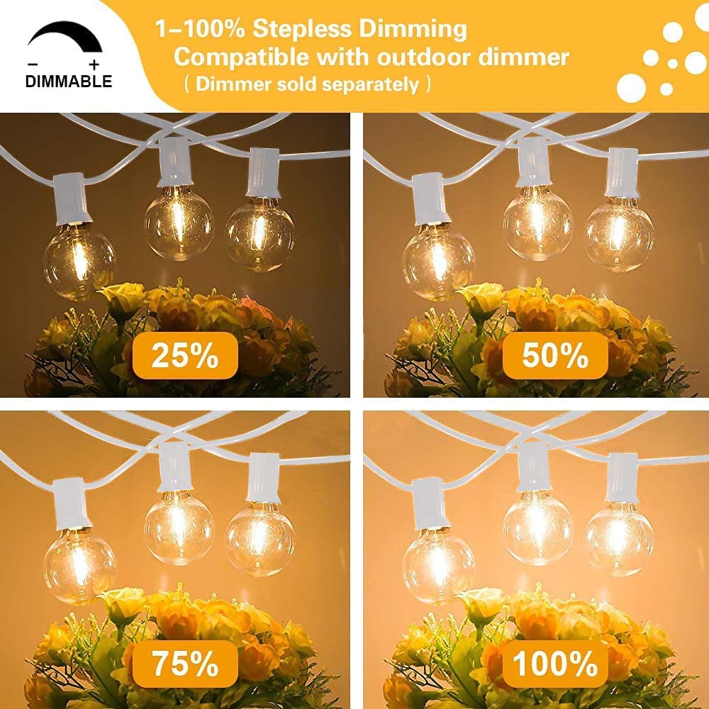 Sunthin Outdoor White String Lights, 27Ft White Patio Lights With 14 G40 Shatterproof Led Bulbs(1 Spare), Waterproof Hanging Outside Lights For Yard, Porch, Deck, Garden, Pergola