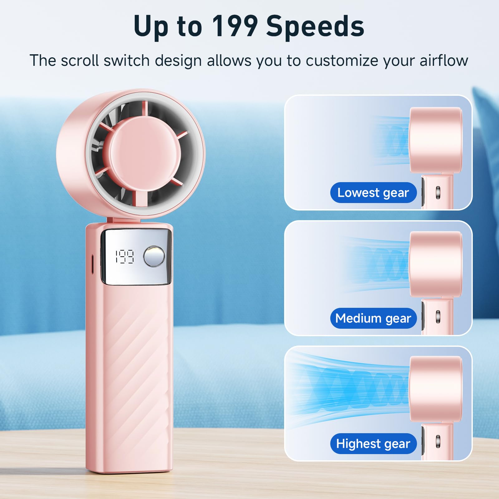 Handheld Turbo Fan, Powerful Portable Fans [20Hrs Max Cooling], Mini Fans,105° Personal Rechargeable