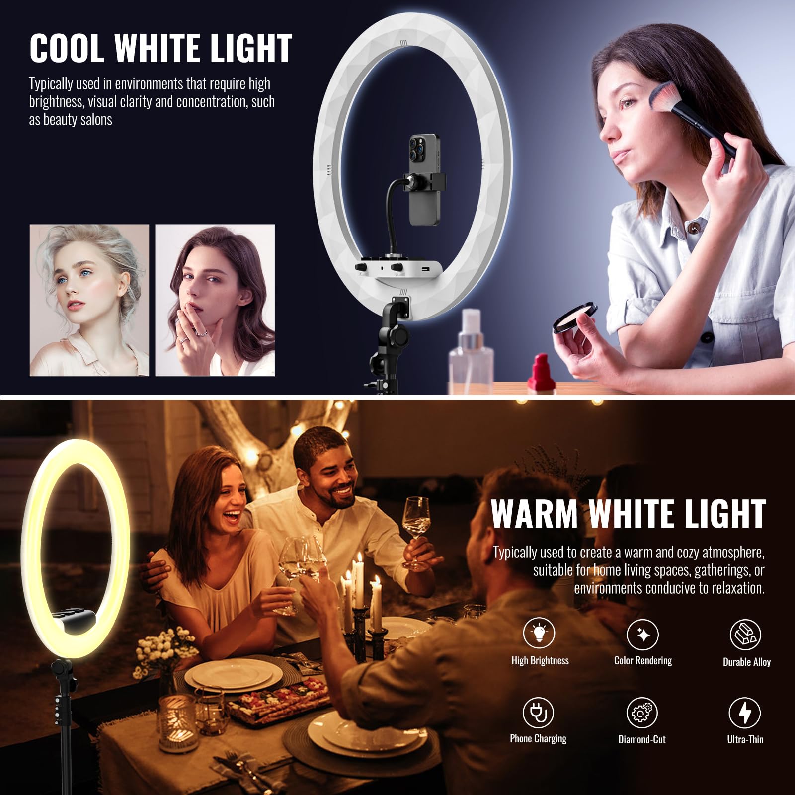 Sh Ring Light With Stand, 19In Led Selfie Circle Light, Max 8Ft/2.5M Tripod Stand, 3 Holders For Iphone, Remote Control, 6300K Color Temperature For Live Streaming, Barber, Makeup, Youtube, Tiktok