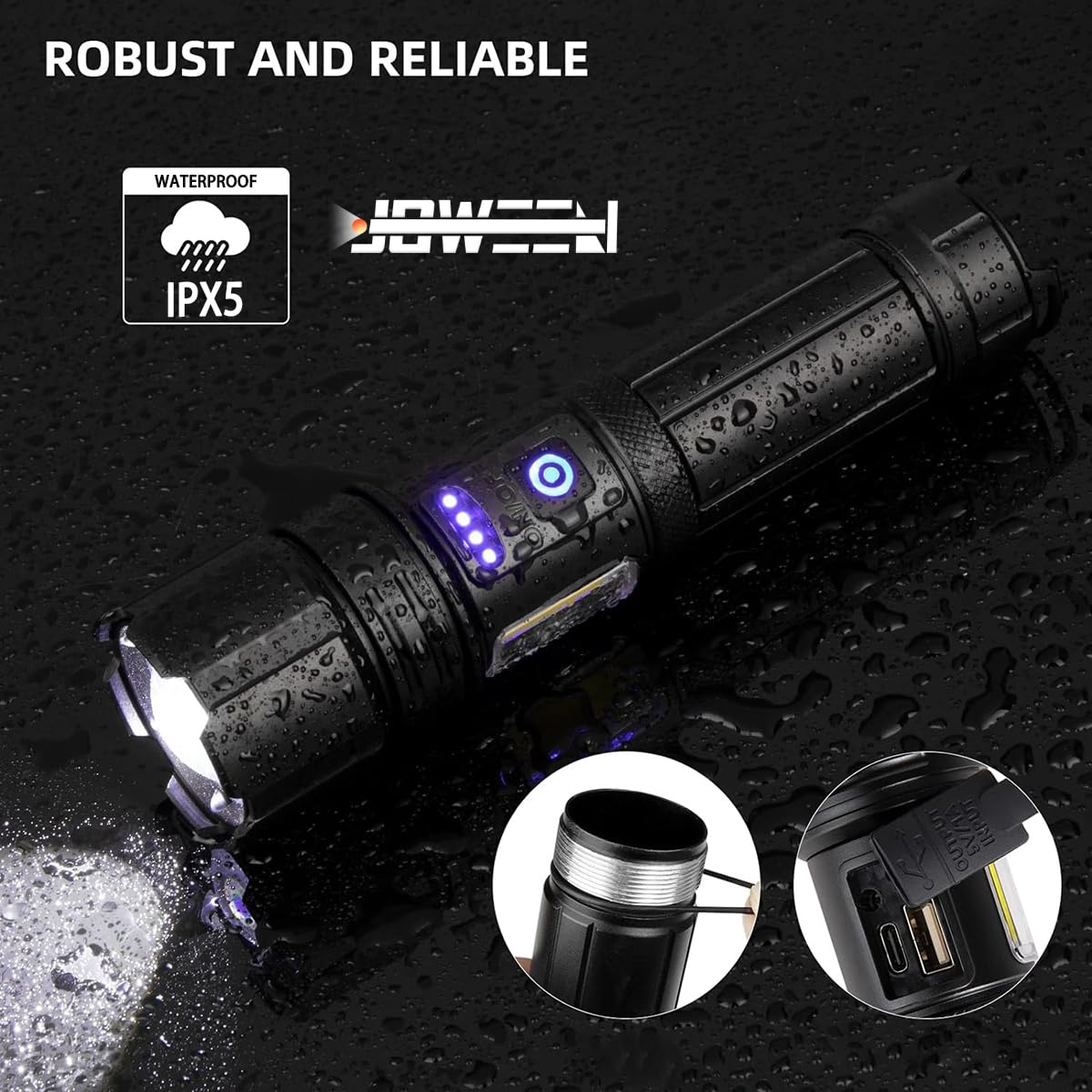 Ijoween 5011 Rechargeable Super Bright Led Flashlight With Power Bank Function,Strong Magnetism Tail With Waterproof Body,Portable And High Lumen Torch With 7 Light Modes