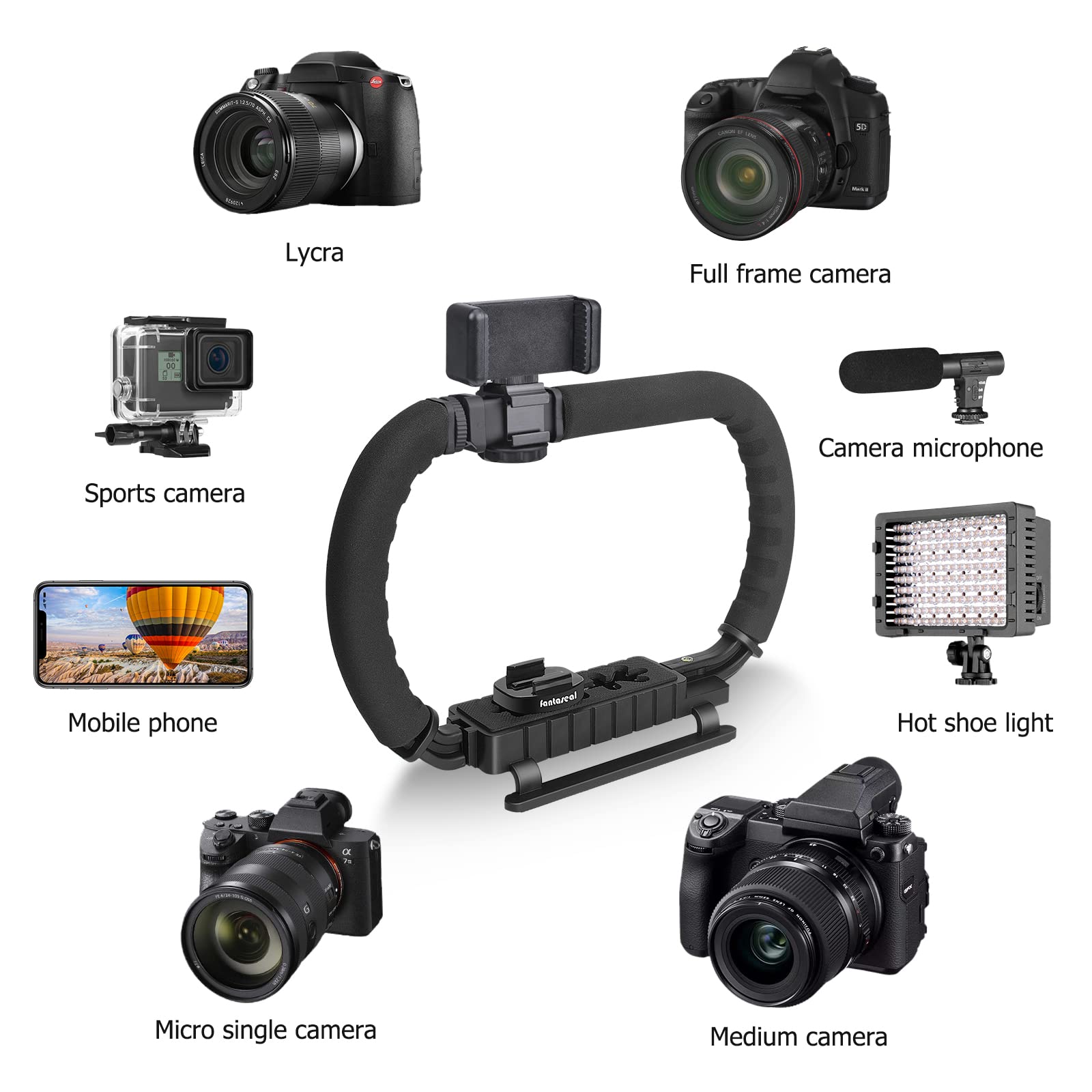 Fantaseal 3-Shoe Dslr/Mirrorless/Action Camera Camcorder Phone Stabilizer Expansion Cage Mount Moviemaking Holder Rig Youtube Tiktok Vlogging Video Kit Compatible With Gopro Canon Nikon Sony Iphone Android