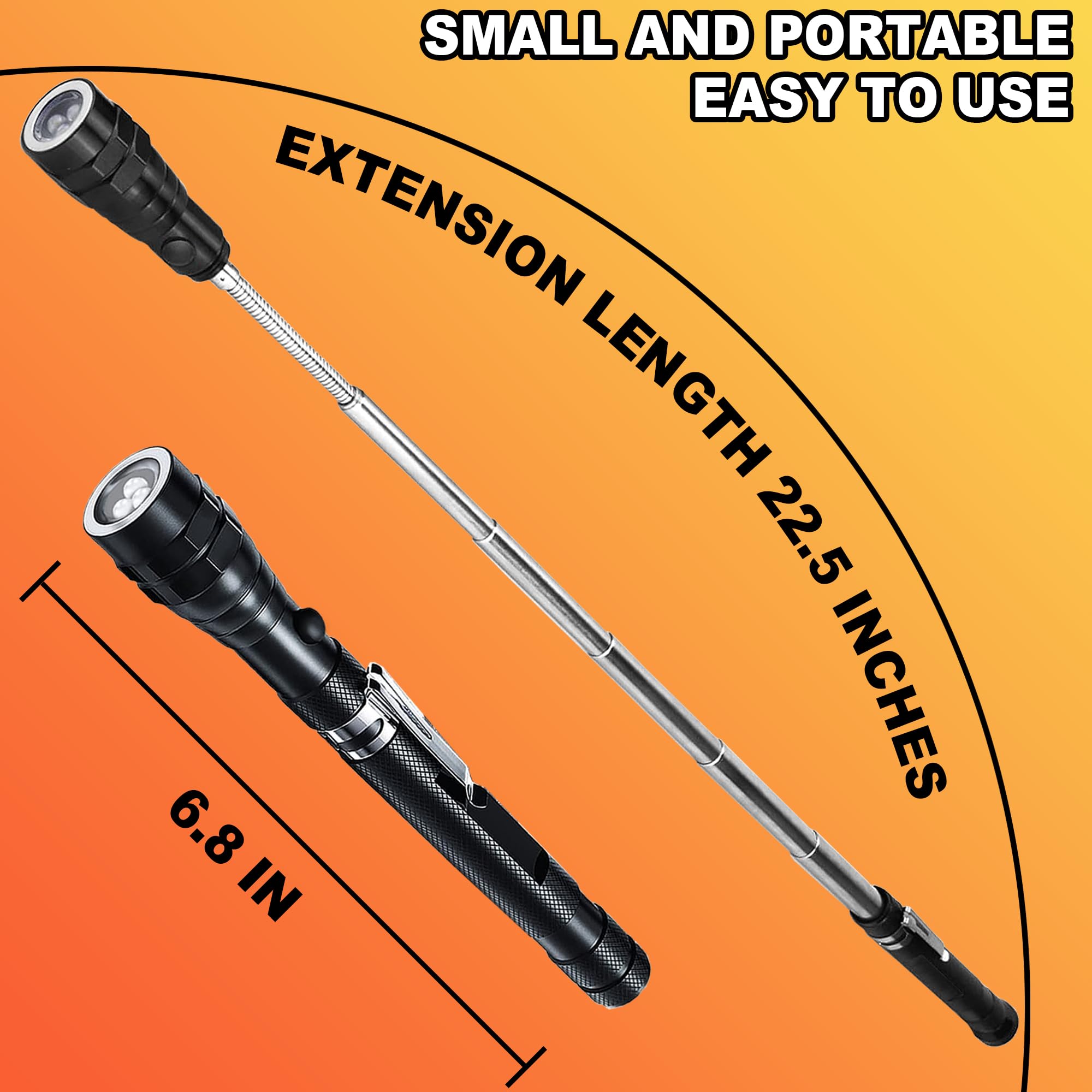 Jishi Magnetic Pickup Tool, Telescoping Magnet Led Flashlight,  For Men, Adults, Dad, Husband, Stocking Stuffers, Multitool, Aluminum Handle