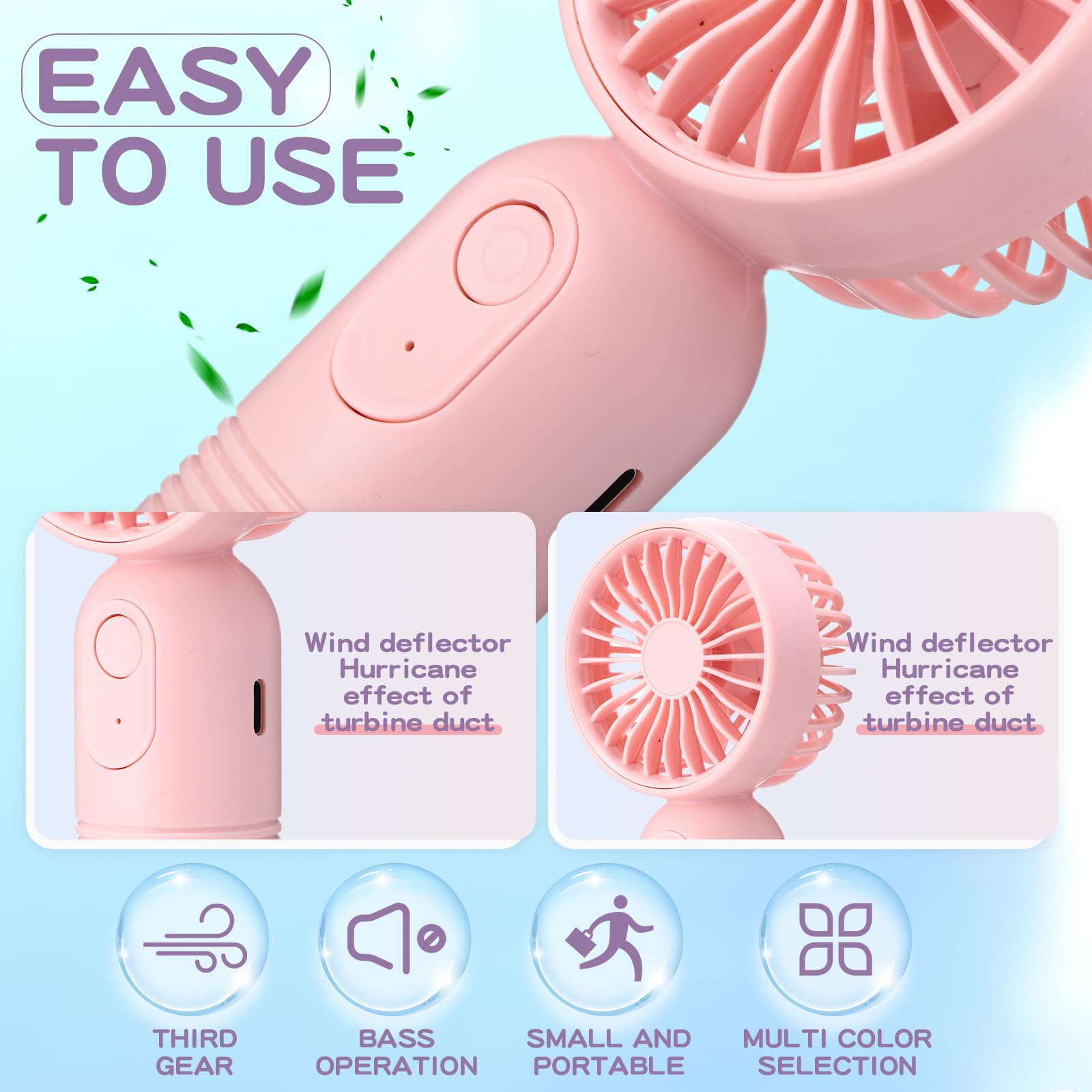 Mini Portable Fan Bulk Cute Handheld Lightweight Small Little Personal Hand Eyelash Fan 3 Speeds Usb