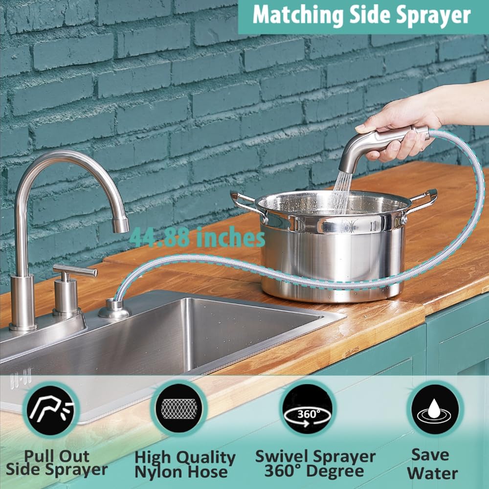 Vsunhoo Kitchen Faucet With Sprayer, Brushed Nickel Kitchen Sink Faucet, 3 Or 4 Hole Rv Faucet For Kitchen Sink, Stainless Steel Touch Kitchen Faucet With Side Sprayer, Tdlkf024L