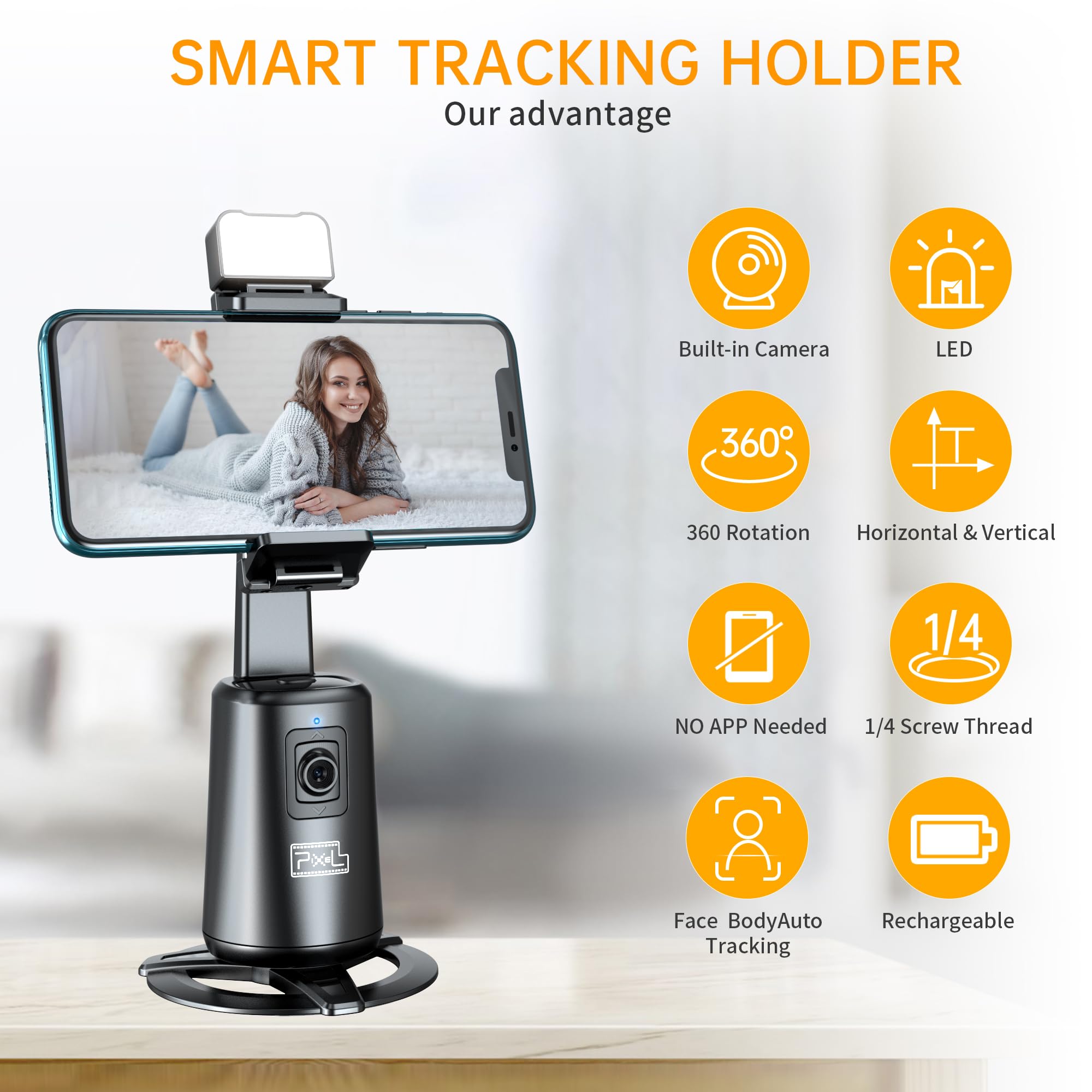 Pixel Stand Auto Face Tracking Tripod 360° Rotating Auto Tracking Phone For Iphone, No App,Rechargeable Smart Shooting Stand For Live Video Recording