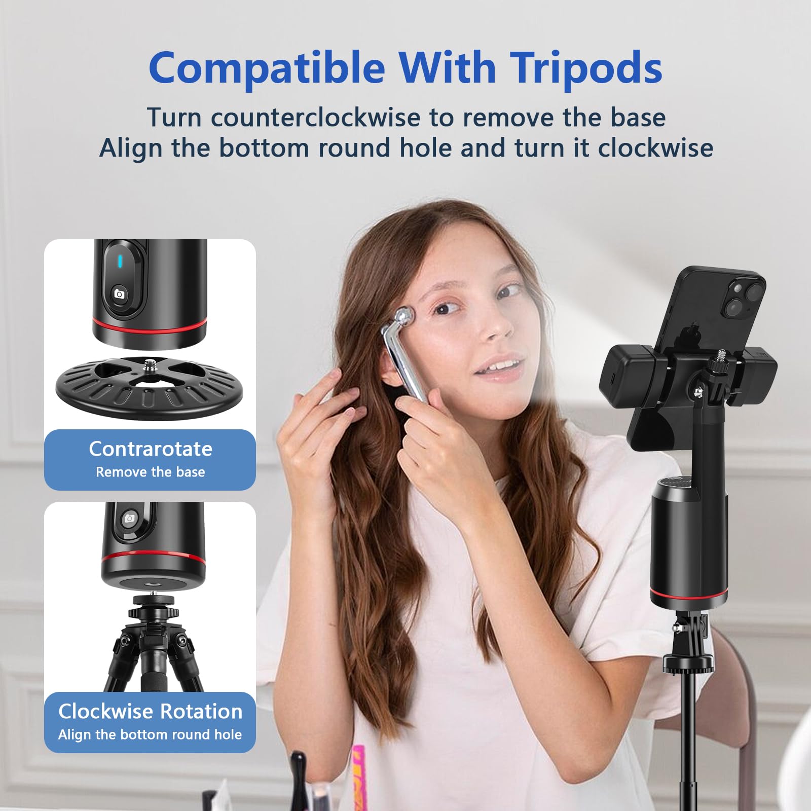 Kalofaye Automatic Face Tracking Tripod, 360° Rotating Smart Camera Stand, Led Fill Light, No App Required, Gesture Control, With Detachable Remote Control, Suitable For Vlog Live Broadcast And Video