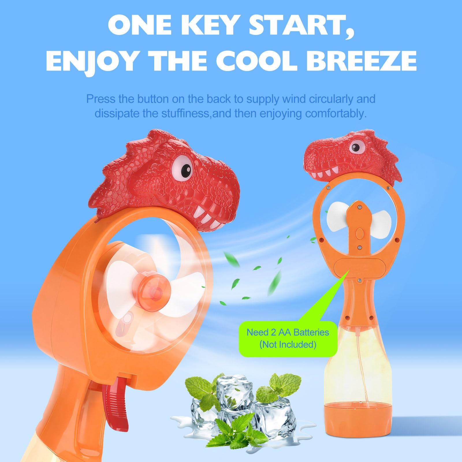 Qearfun Dinosaur Handheld Misting Fan With Water Spray,Personal Fan With Battery Operated