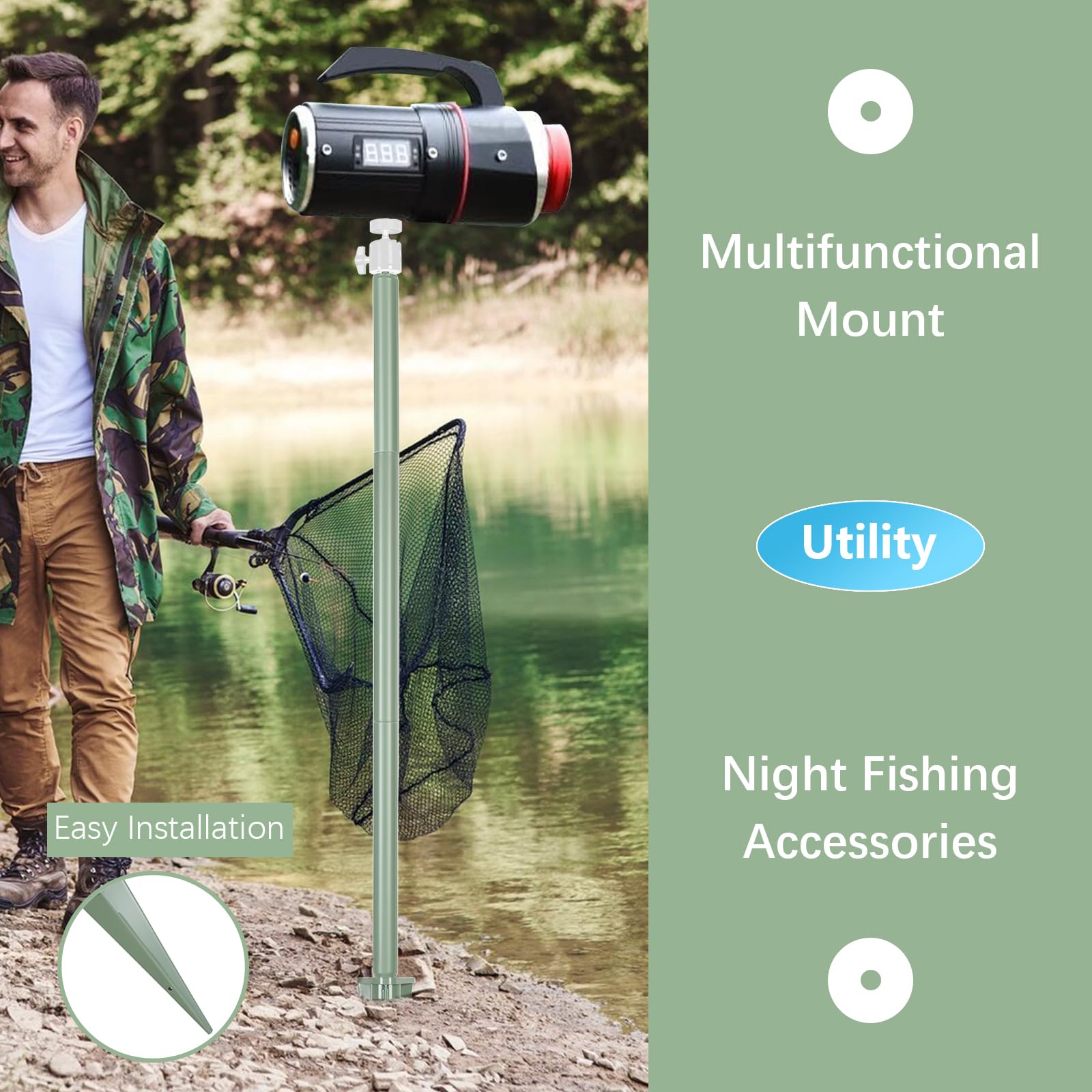Folgtek Outdoor Camera Tripod With Spike Stake Stand Mount For Trail Camera, Action Camera, Security Cameras Etc. (Green, 4.9Ft)