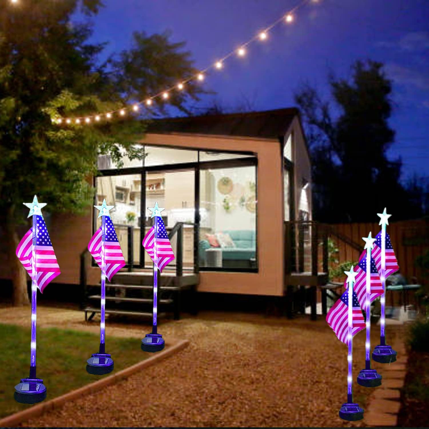 Henhui Hhui 4Th Of July Decoration Solar American Flag Lights Lawn Light,Garden Stake Light Pathway Light For Independence Day(Color Changing Star- 4Pcs)
