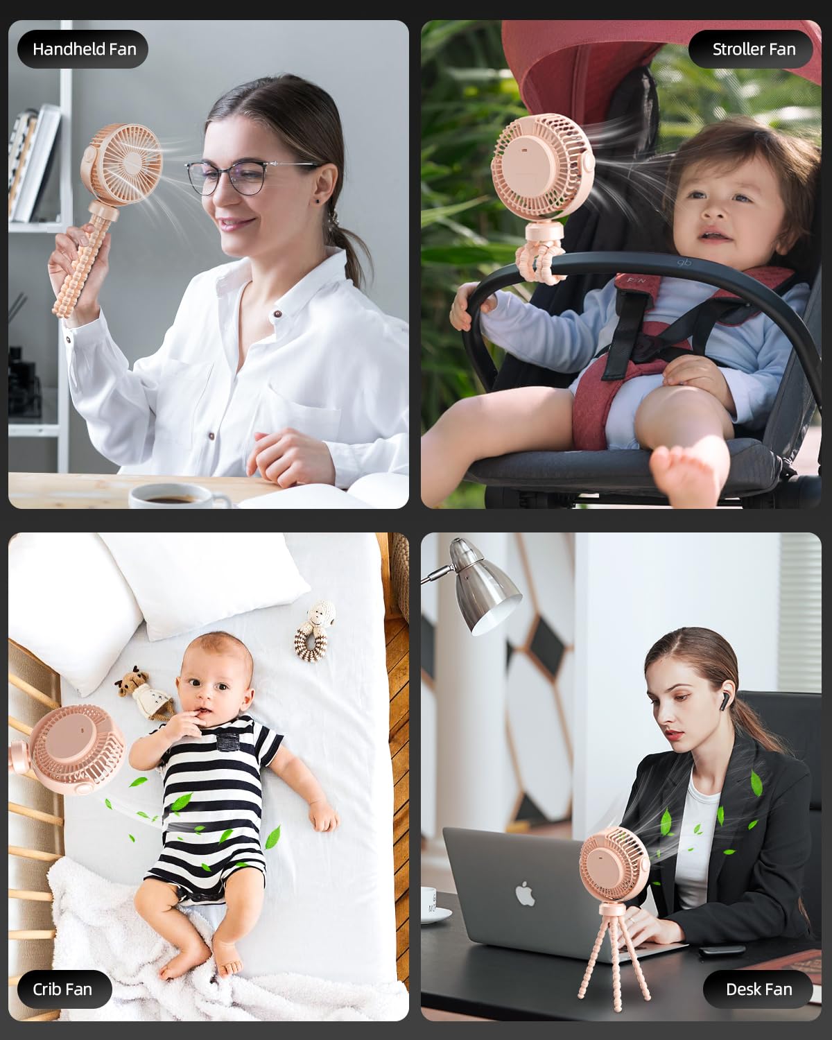 Stroller Fan, Battery Operated Clip On Portable Fan, 360°Rotate Usb Rechargeable Personal Desk Fan