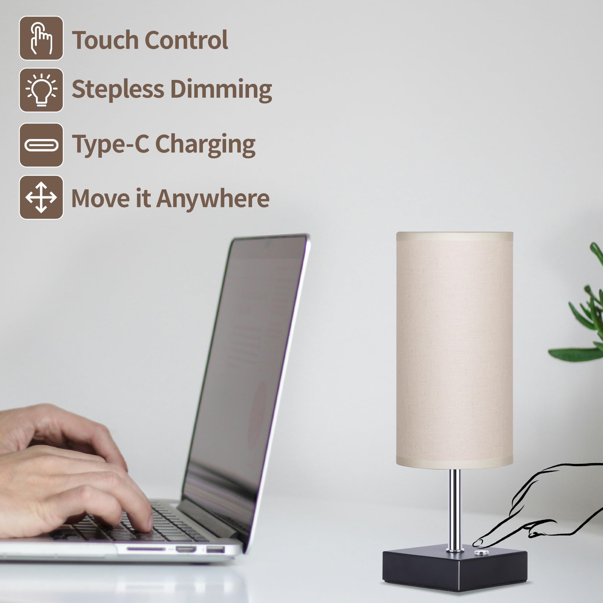 Plmmy Cordless Table Lamp, Battery Operated Lamp Touch Dimmable,Rechargeable Lamp For Nightstand, Battery Powered Wireless Table Lamp For Decor, Living Room, Dorm-2Pack