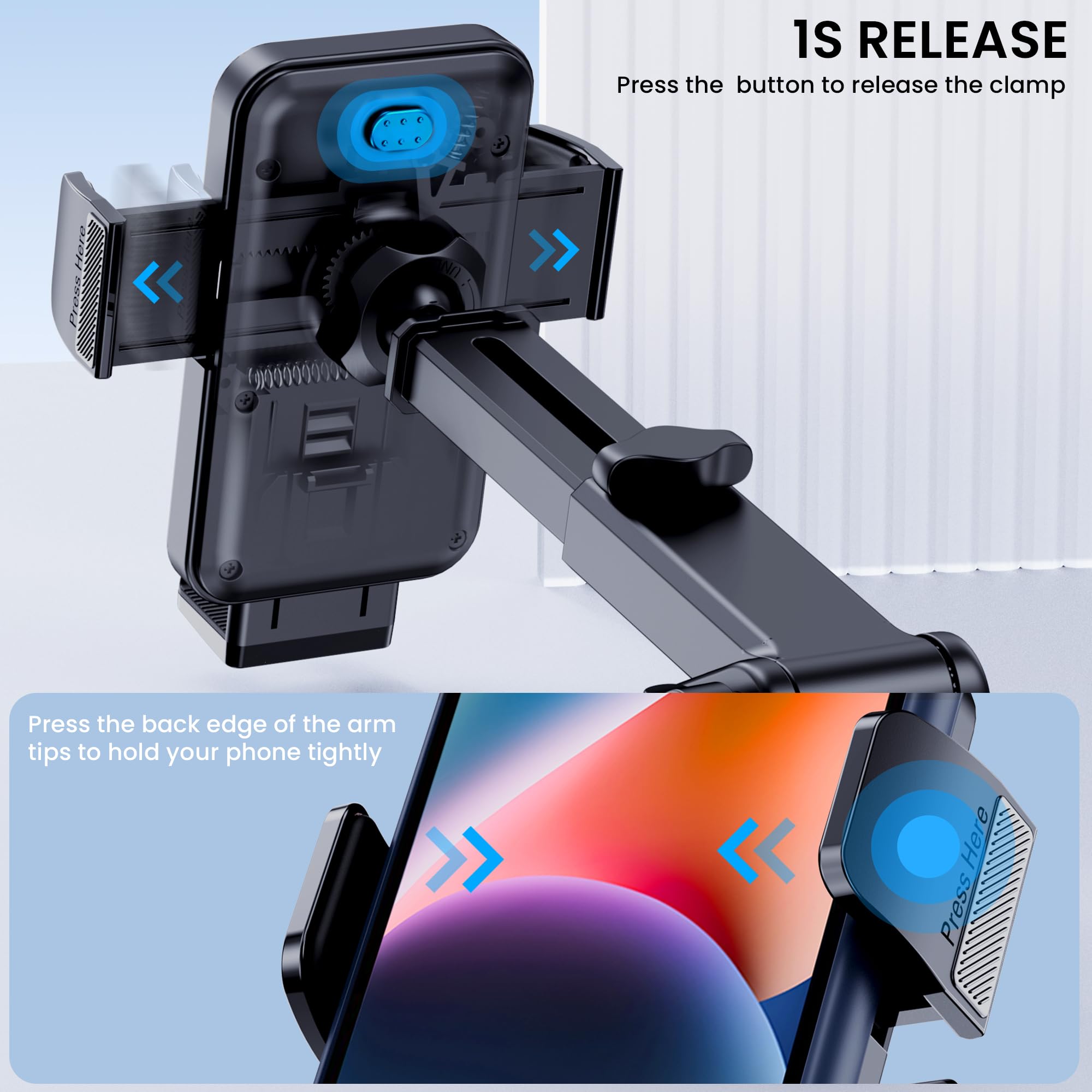 Guwez Phone Holder Car Mount For Iphone [Powerful Suction] Phone Mount For Car Dashboard Windshield Air Vent Universal Accessories [Thick Cases Friendly] Automobile Phone Holder Fit Iphone Smartphone