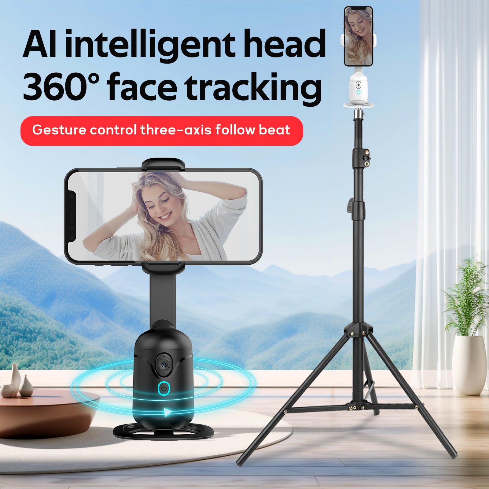 Rupital Auto Face Tracking Tripod 360 Rotation With Stand-No App, Phone Camera Stand With Remote And Gesture Control, For Live Video Recording Tiktok