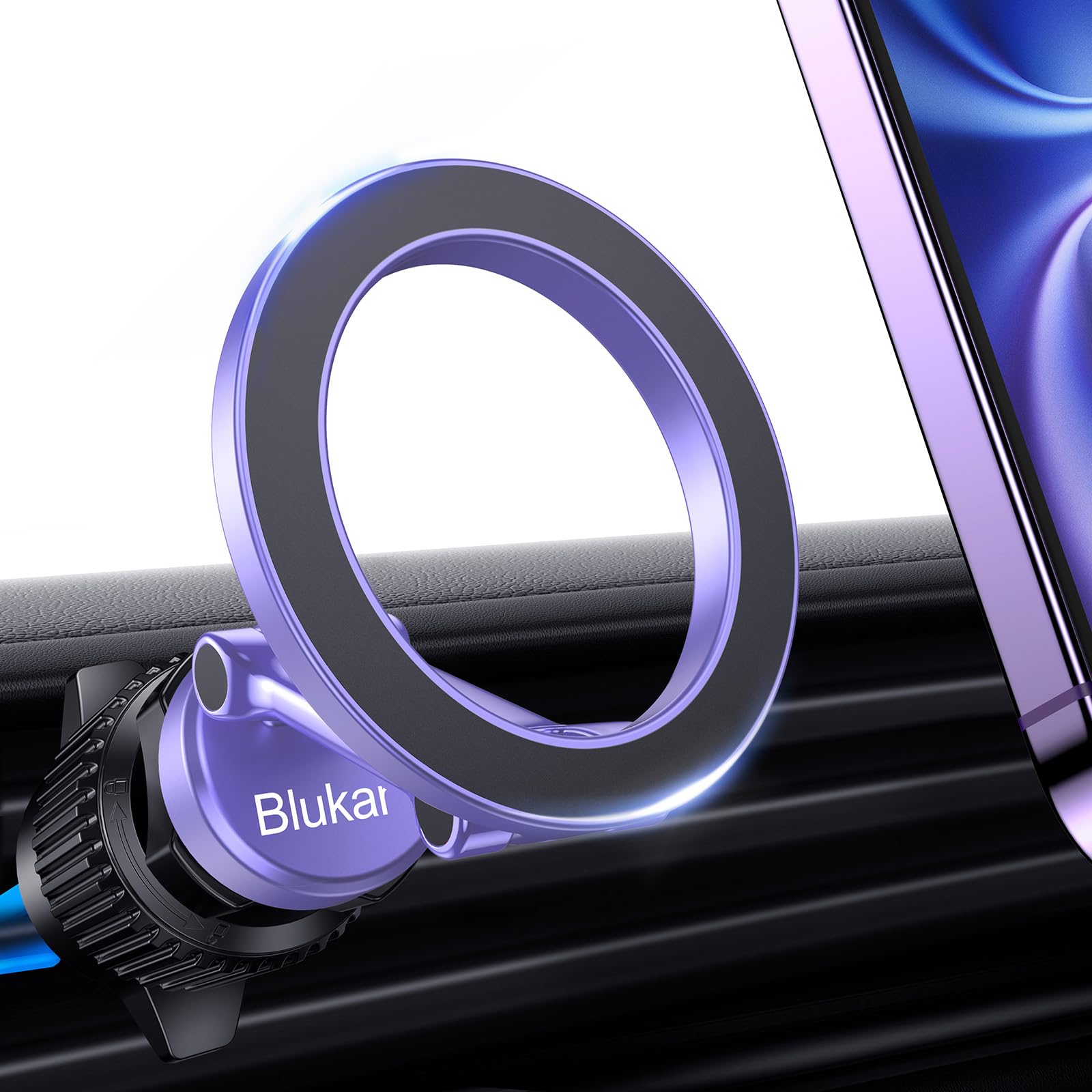 Blukar Car Phone Holder For Magsafe,[20Xn52 Strong Magnets]Air Vent Magnet Car Phone Mount Cradle-360°Rotation,Super Stable Car Phone Holder For Iphone12-15 Series&Others With Metal Plate-Ultramarine
