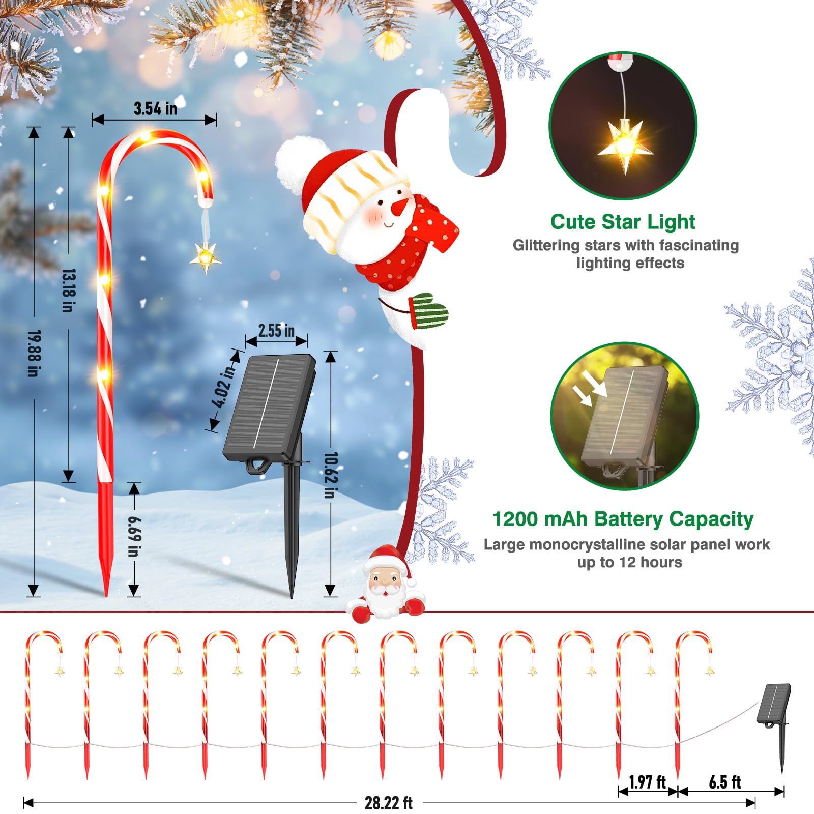 Ahaorigin Christmas Decorations Outdoor, 12 Pack Solar Candy Cane Lights Christmas Yard Decorations Outside With 10 Modes And Bright 72 Led, 28Ft Longer Waterproof Solar Christmas Pathway Lights