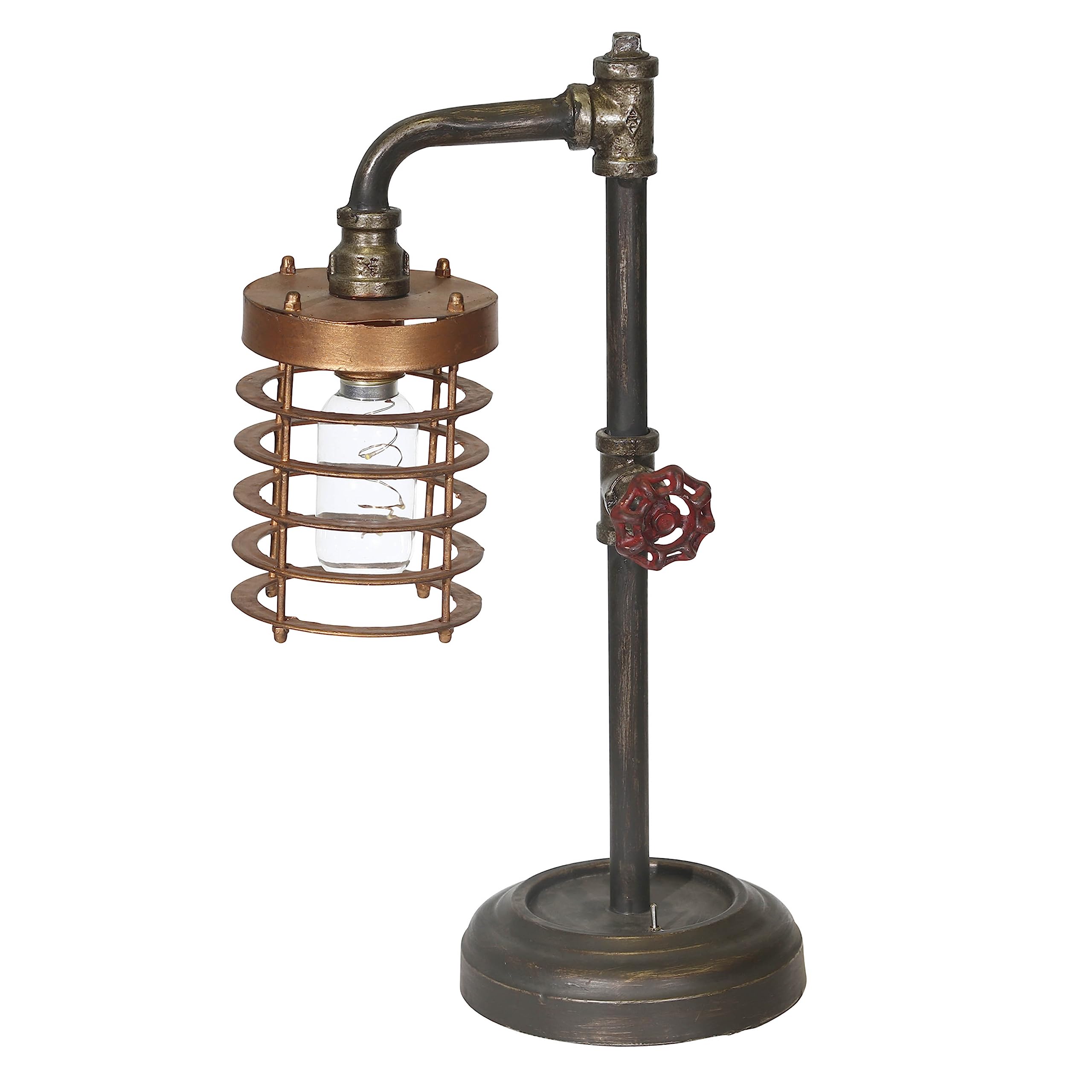 Sagebrook Home Industrial Table Lamp Vintage Metal Cage Design, Rustic Brown & Gold Finish Desk Light For Home, Office, Bedroom, Living Room, 11X6X18"