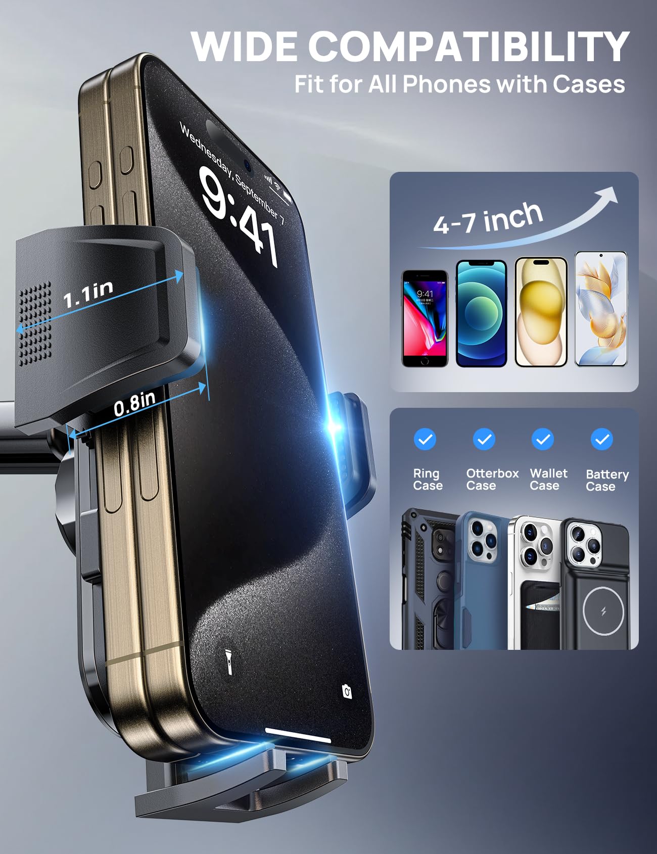 Guanda Technologies Co., Ltd. Adjustable Windshield Phone Mount For Car, Suction Cup Dashboard Holder For All Cell Phone, (+Vent Hook) [Military Grade Stable], Non-Slip Silicone Carbon Fiber, (Black)