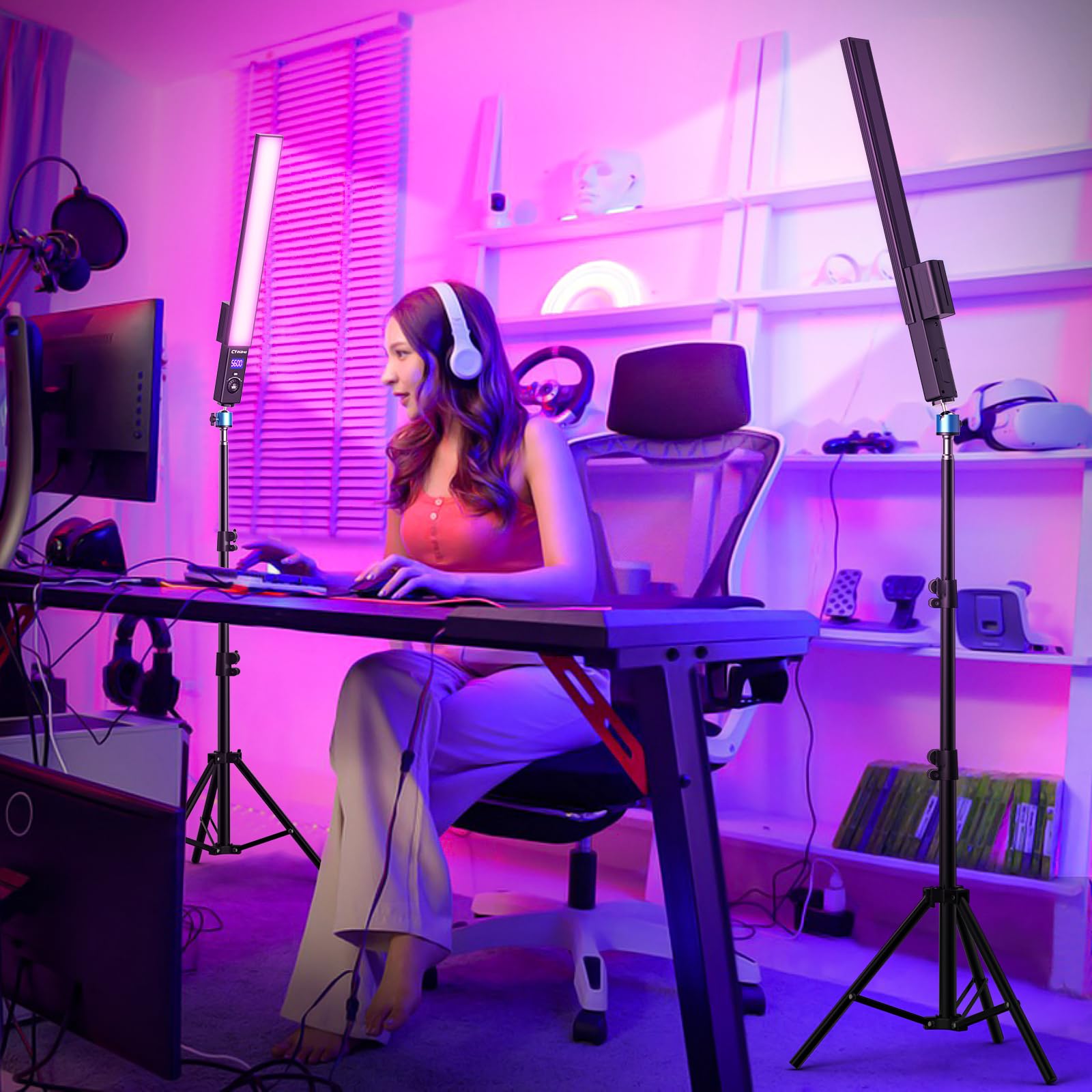 Sedgewin Led Video Light Battery Powered Photography Light Portable Handheld Wand,Dimmable 3000-6000K Photo Studio Light Kit With 6600Mah Li-Ion Battery And Adjustable Tripod Stand For Live Streaming, Youtube