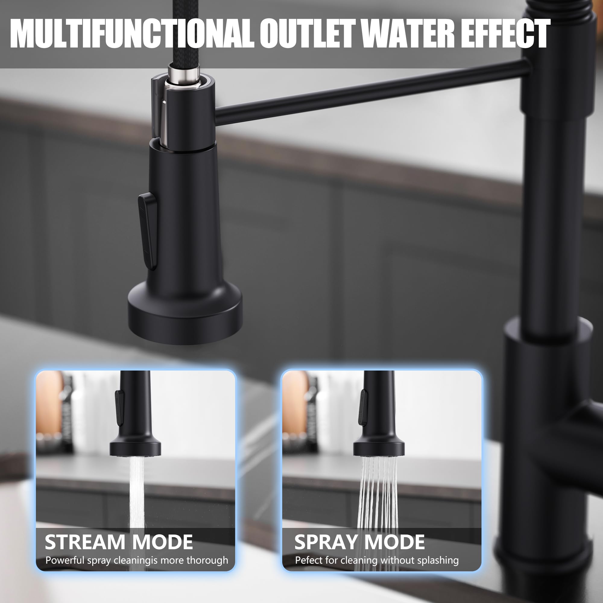Gimili Black Kitchen Faucet With Pull Down Sprayer Single Hole Spring Kitchen Sink Faucet, Suitable For Farmhouses, Rv, Laundry Room, Outdoor, And Campers. Llave Para Fregadero De Cocina