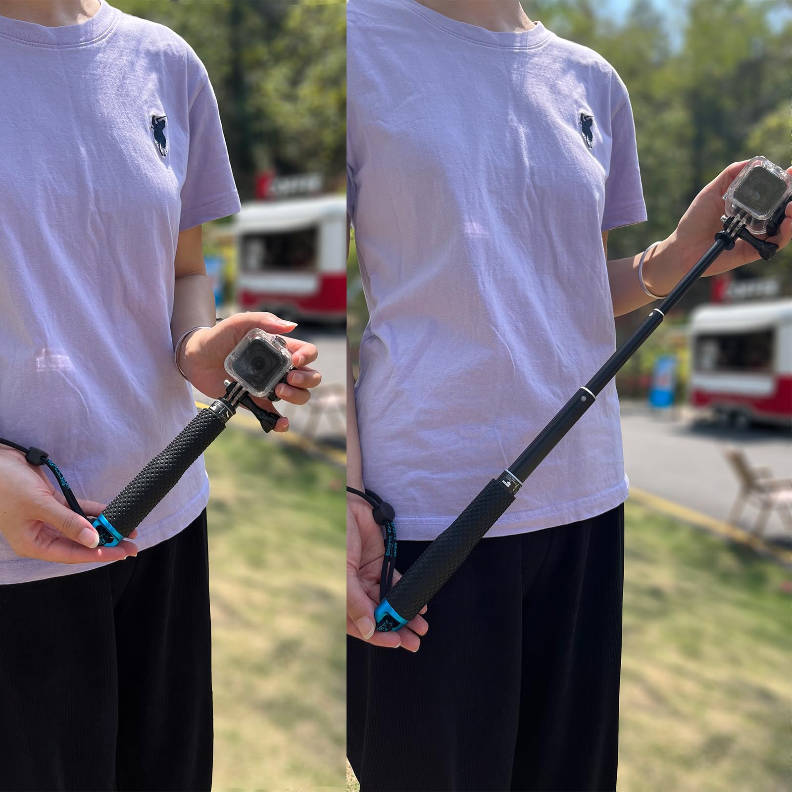 Trehapuva 19” Short Extension Selfie Stick Compact Handle Grip Adjustable Waterproof Monopod Pole Compatible With Gopro Hero 13 12 11 10 9 8 7 6 5 Akaso Dji Osmo Action Camera(Mini Size)