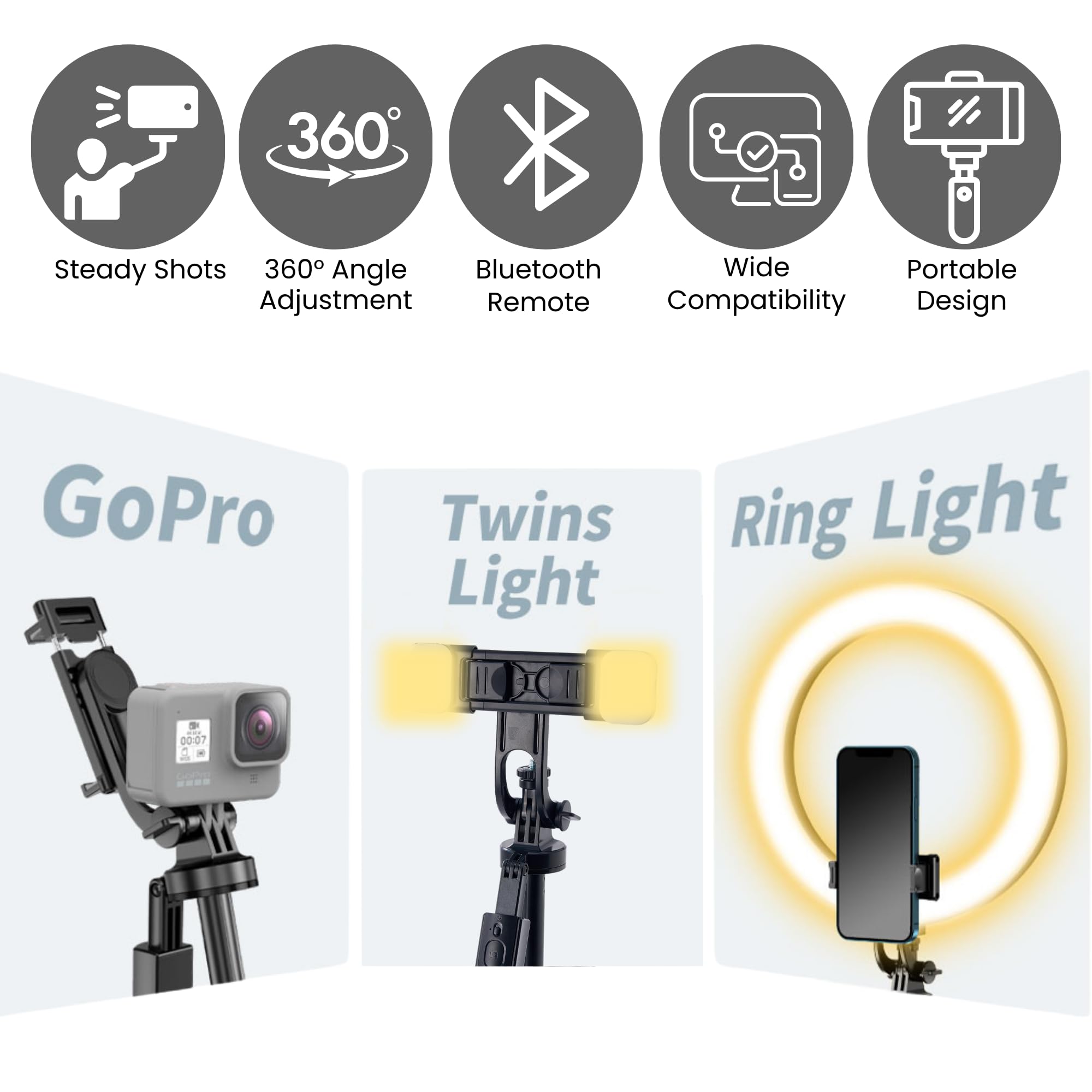 A Good Thing 61" Selfie Stick Tripod With Wireless Remote - 360° Rotating Phone Tripod Stand, Foldable & Portable Design - Compatible With Smartphones, Gopro, Beauty Lights - Travel & Content Creation Essential