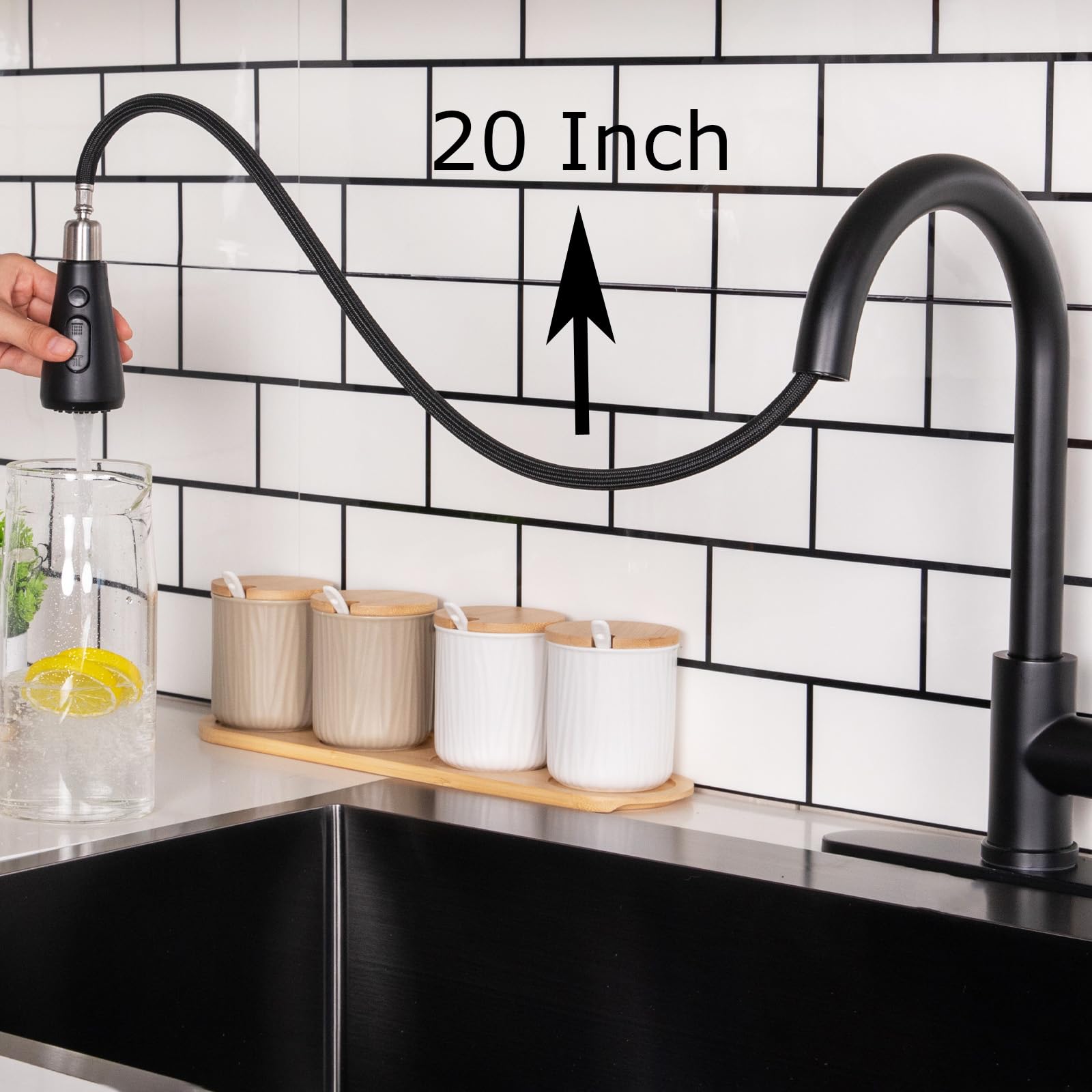 Hotis Home Hotis Black Kitchen Faucet, High Arc Stainless Steel Single Handle Kitchen Faucets With Pull Down Sprayer, Suitable For 1 Or 3 Hole Sinks, Easy Installation For Farmhouse, Rv, Laundry, Bar