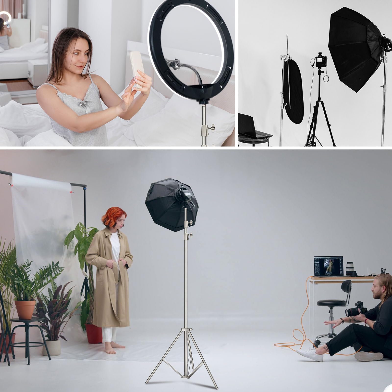 Lapgood Light Stand Photography Stainless Steel - 6.7Ft/2M Light Tripod Stand With 1/4”Screw Adapter,Max Load Bearing 22Lbs/10Kg For Ring Light,Led Video Light,Strobe Light,Speedlight,Softbox,Camera