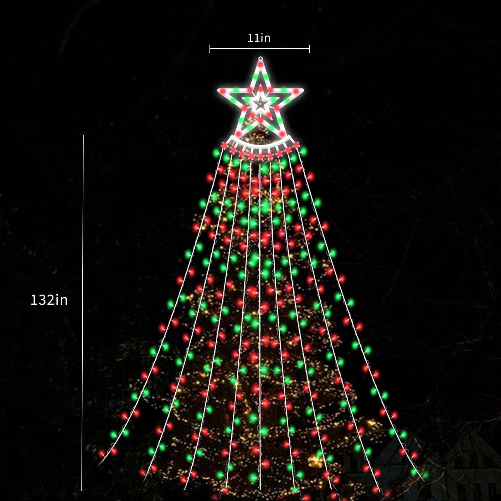 Vtznoj 350 Led Christmas Decorations Star String Lights Waterproof Waterfall Starlights 8 Light Modes Remote & Timer,Waterproof Seasonal Lighting Decor For Home Xmas Tree Yard Wedding Party (Red&Green)