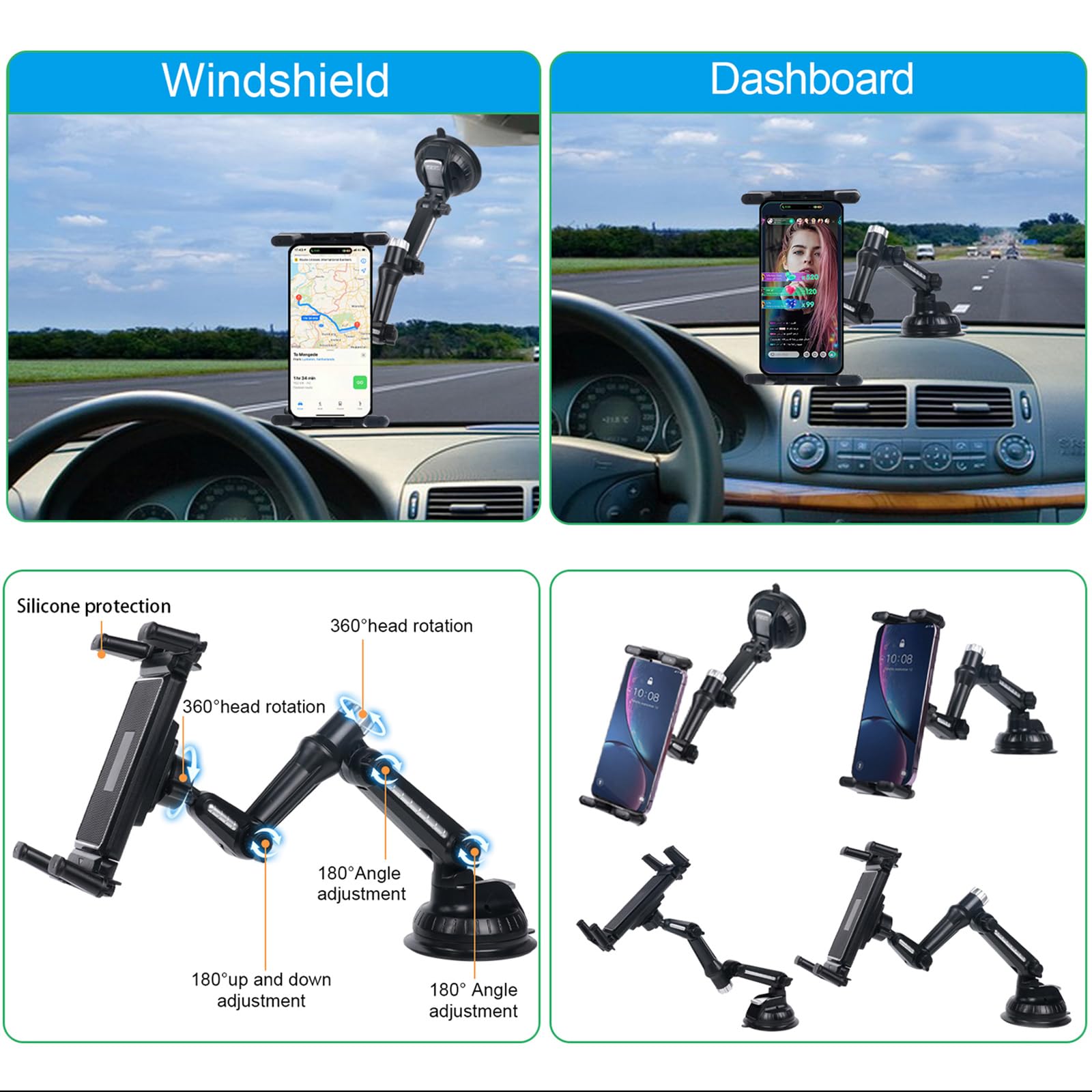Kelofam 5 In 1 Car Phone Holder, Car Dashboard Windshield Phone Mount, Suitable For Iphone15 14 Iphone13 Promax, Samsung Z Fold 5 4, All Smartphones