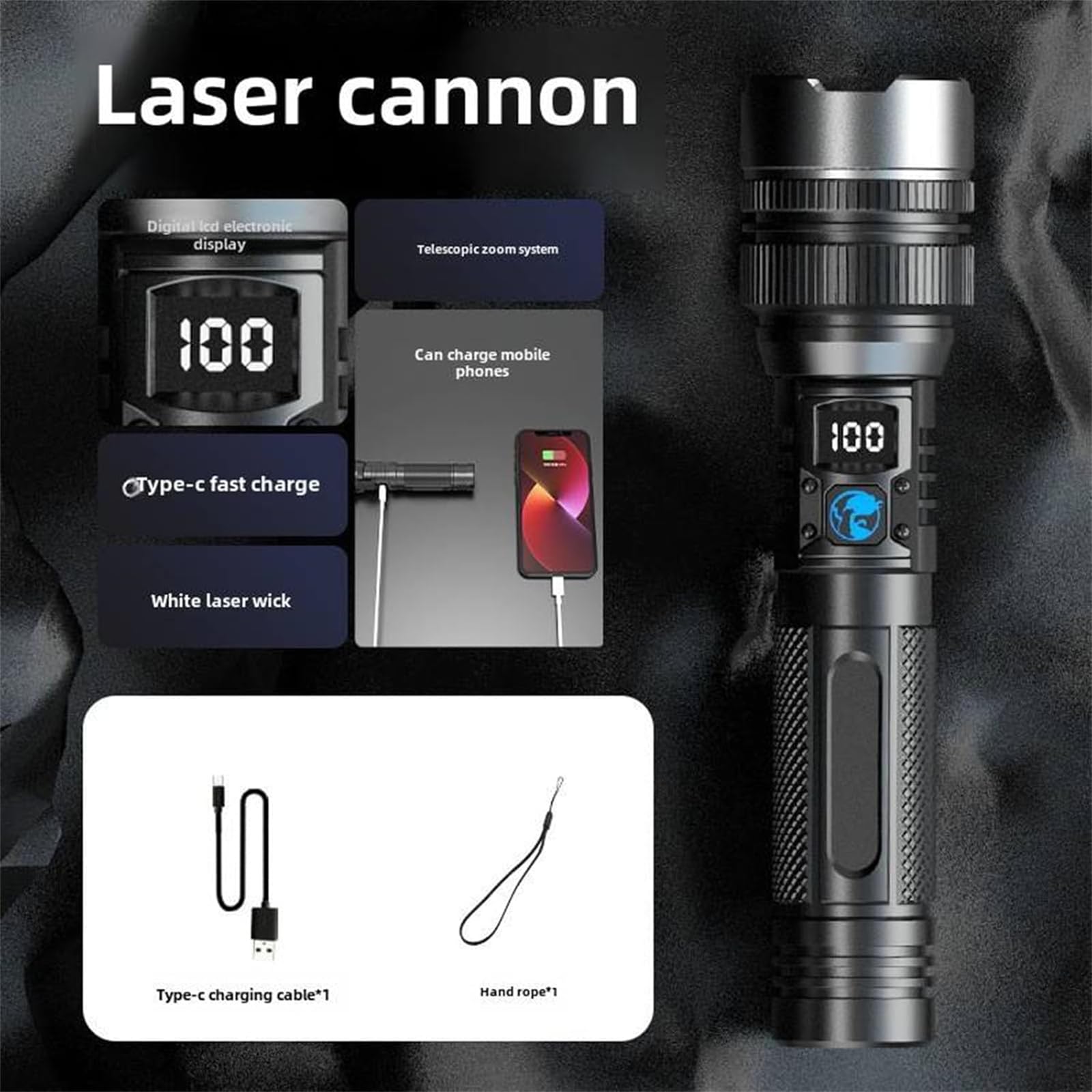 Xiuumcakee Powerful Flashlight 150000 Lumens, Rechargeable Led Flashlights High Lumens, Powerful Handheld Flashlight With 3 Modes, Bright, Waterproof, Zoomable, Outdoor And Home Emergency Use (2Pcs)