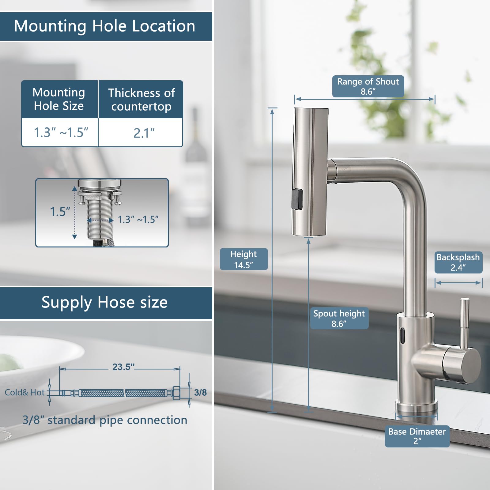 Gimili Touchless Waterfall Kitchen Faucet With Pull Down Sprayer Brushed Nickel Single Hole Handle Stainless Steel Kitchen Sink Faucets Commercial Modern Faucets For Pull Down Sprayer Sinks