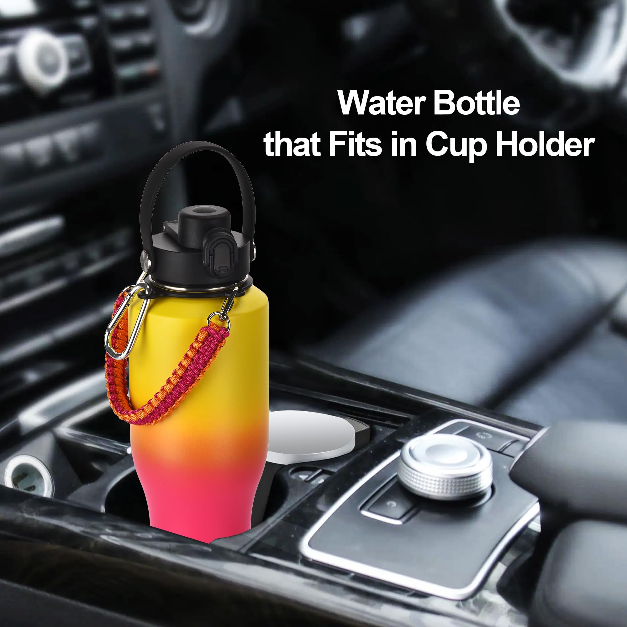40Oz Insulated Water Bottle With Paracord Handles &Strap, Double Wall Metal Stainless Steel Tumbler