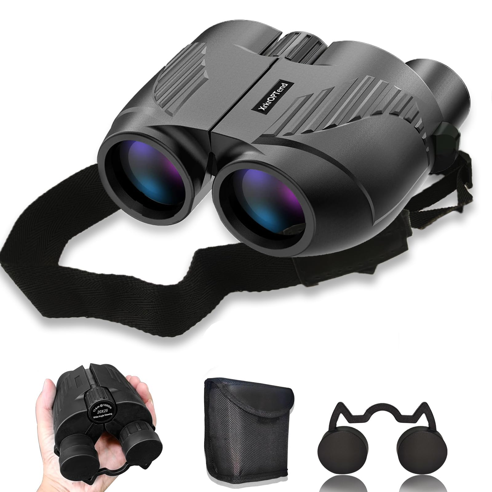 Xrkroptend 20X25 Compact Binoculars With Strap For Kids And Adults, Sharp Clear, Mini Low Weight Binoculars For Bird Watching,Hiking Outdoor, Cruise Ship,Concert