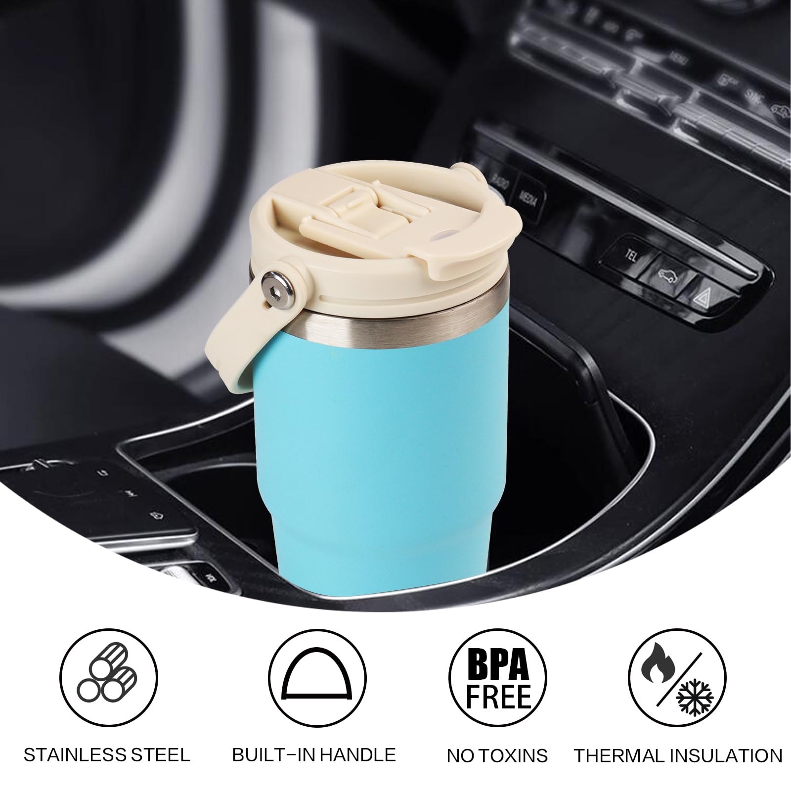 20Oz Tumbler With Handle, Insulated Coffee Tumbler With Leak-Proof 2-In-1 Lid And Straw