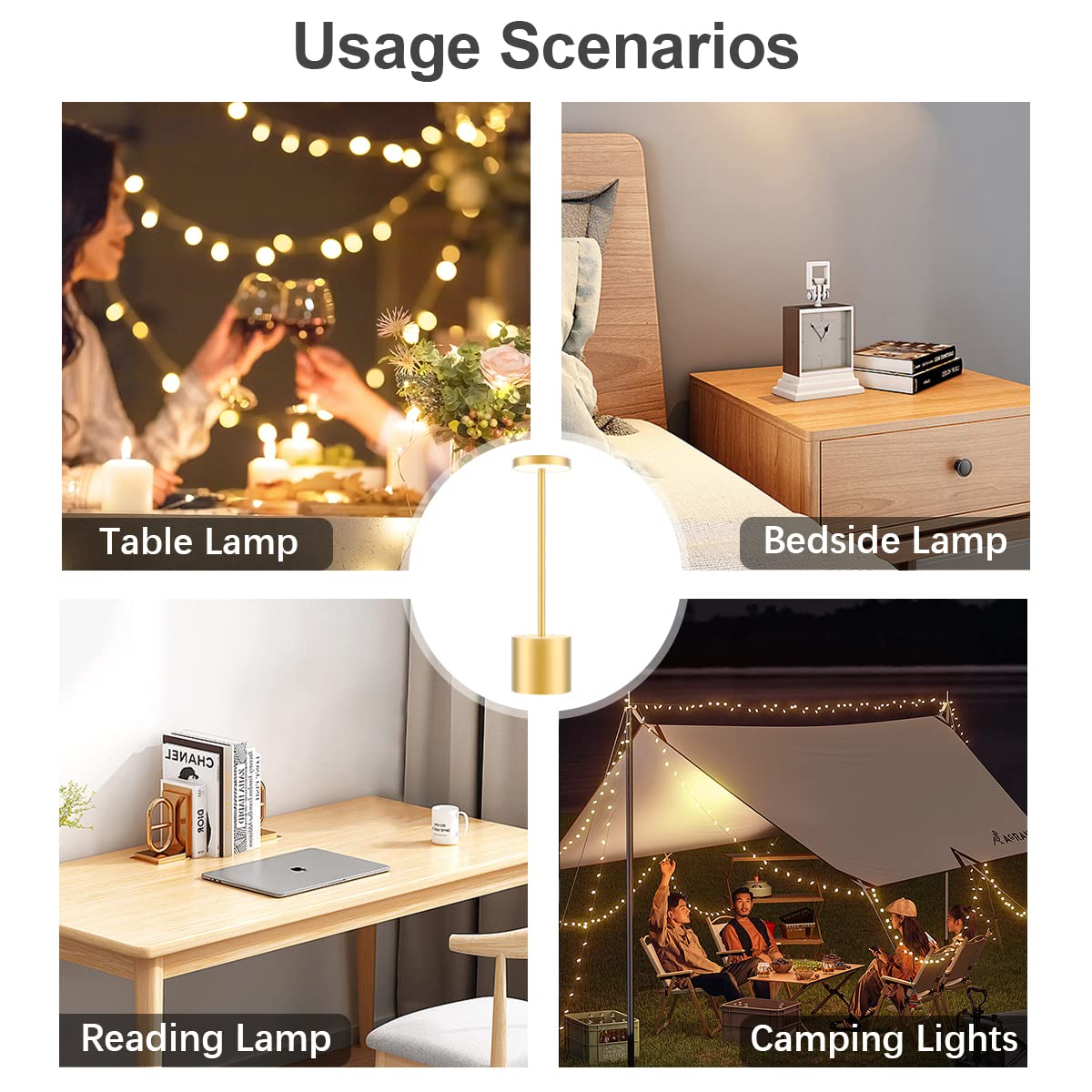 Hapfish Cordless Led Table Lamp Set Of 2, 5000Mah Rechargeable Battery Operated Desk Lamps,Dimmable Table Light For Outdoor/Indoor/Restaurant/Dining/Office(Gold)