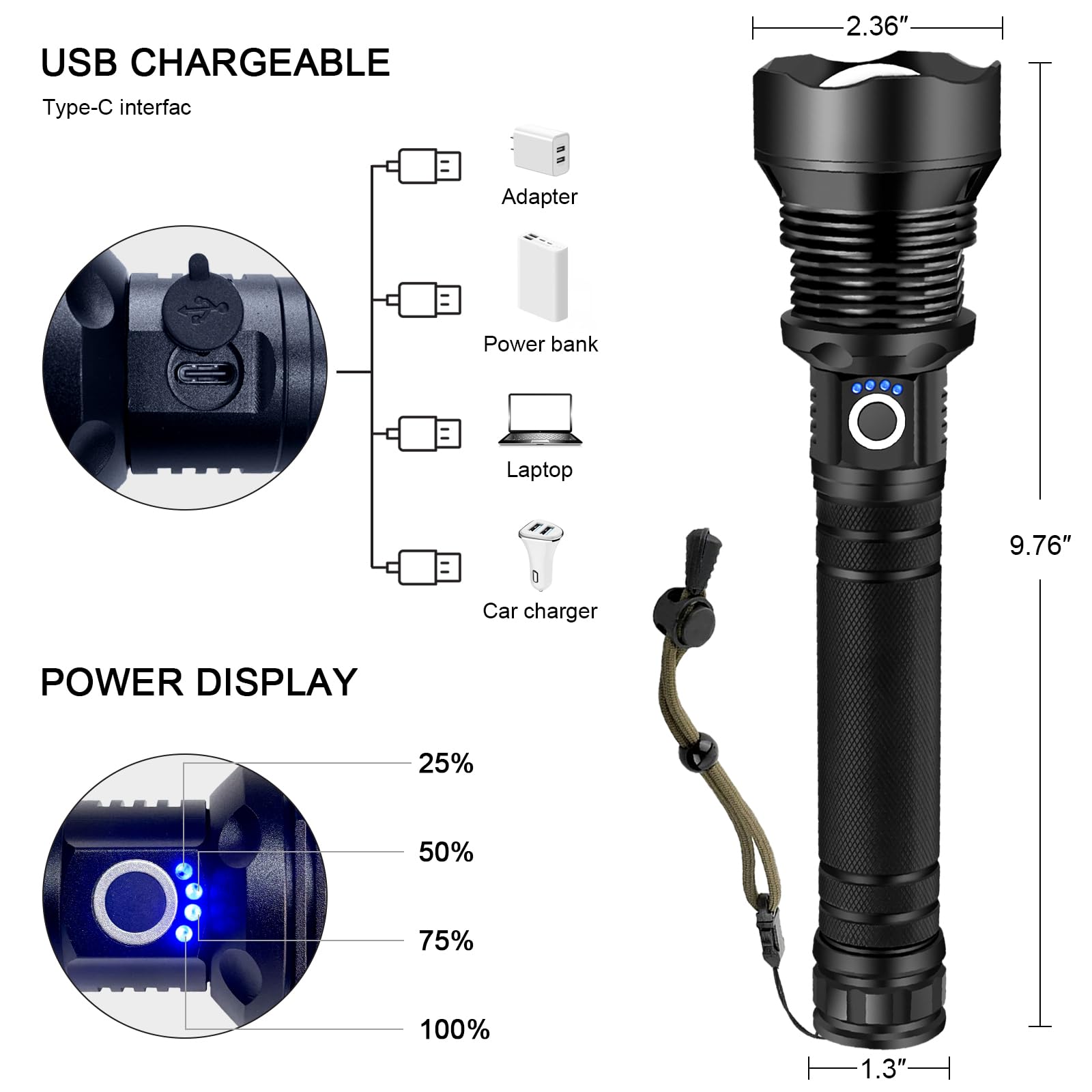 Omalight Rechargeable Led Flashlight, 990000 Lumens Xhp90.2 Super Bright Tactical Flashlights With Zoomable 5 Modes Waterproof Flash Light For Camping Emergencies Outdoor Indoor